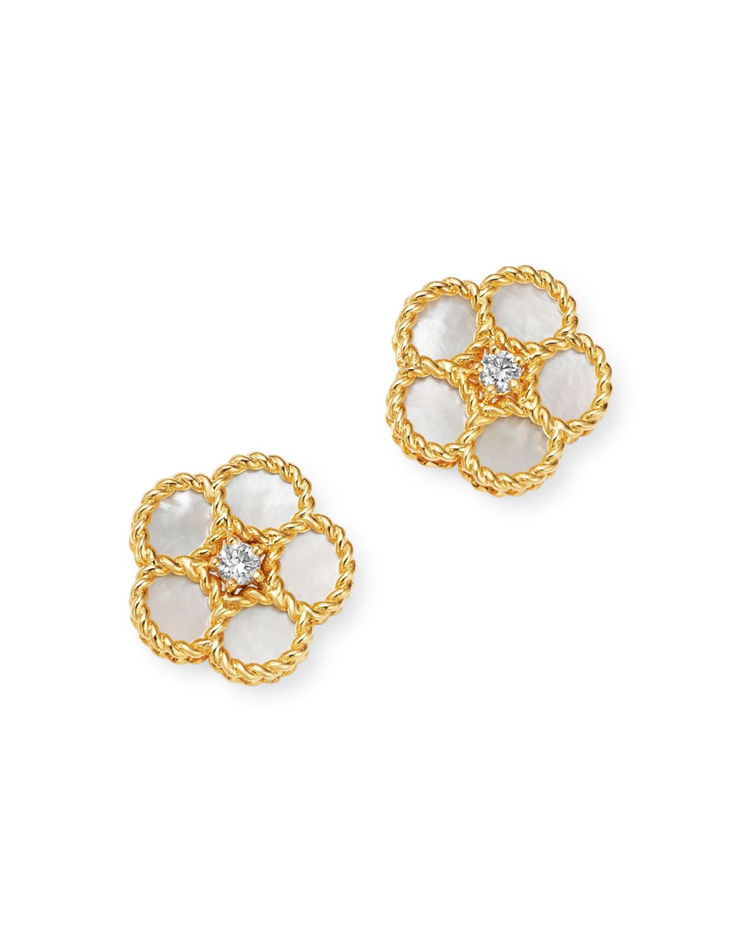 18K Yellow Gold Daisy Mother-of-Pearl & Diamond Stud Earrings - Exclusive