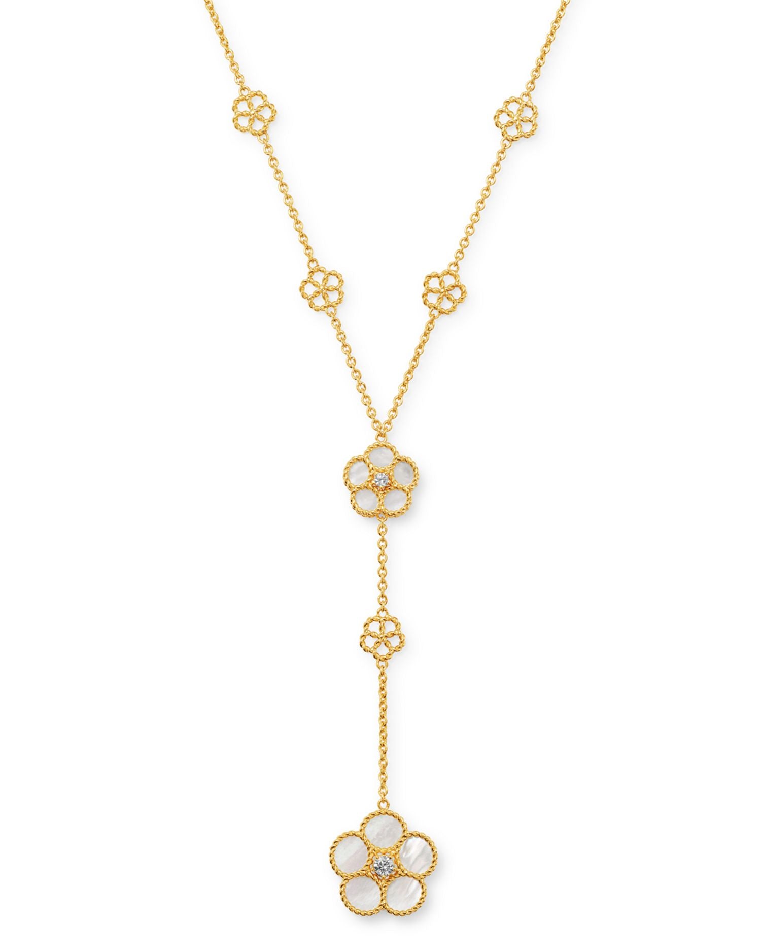 18K Yellow Gold Daisy Mother-of-Pearl & Diamond Y-Necklace, 16