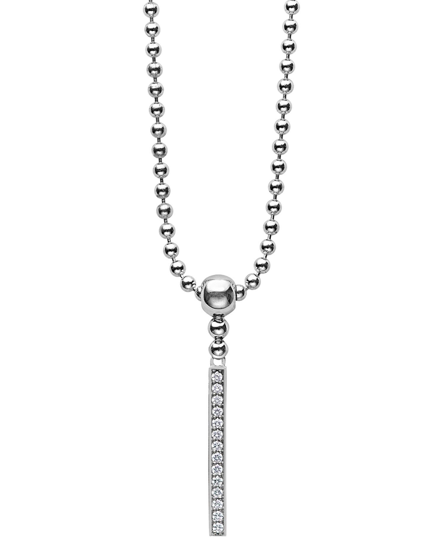 Sterling Silver Caviar Spark Diamond Stick Pendant Necklace, 16'