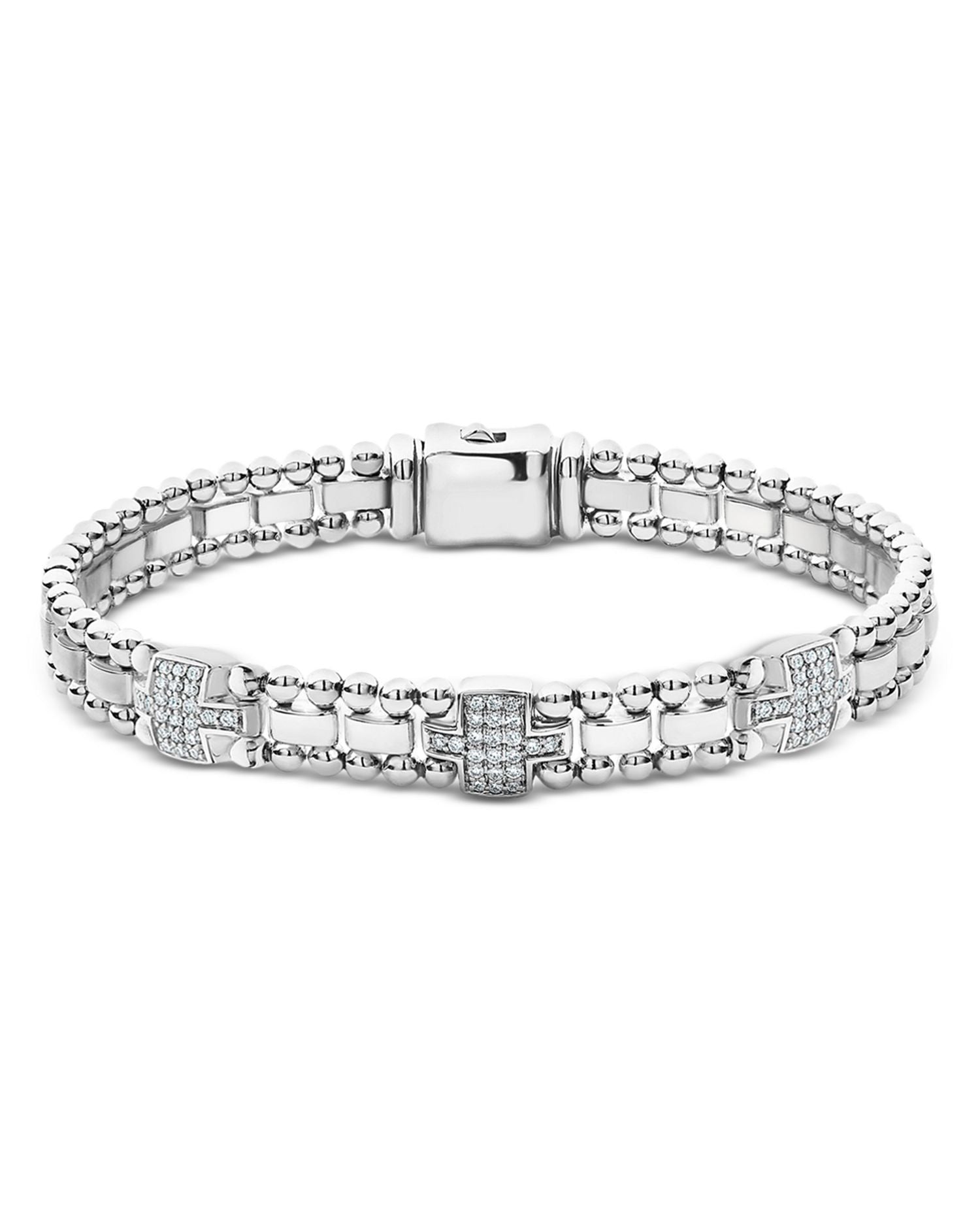 Sterling Silver Caviar Spark Diamond Link Bracelet