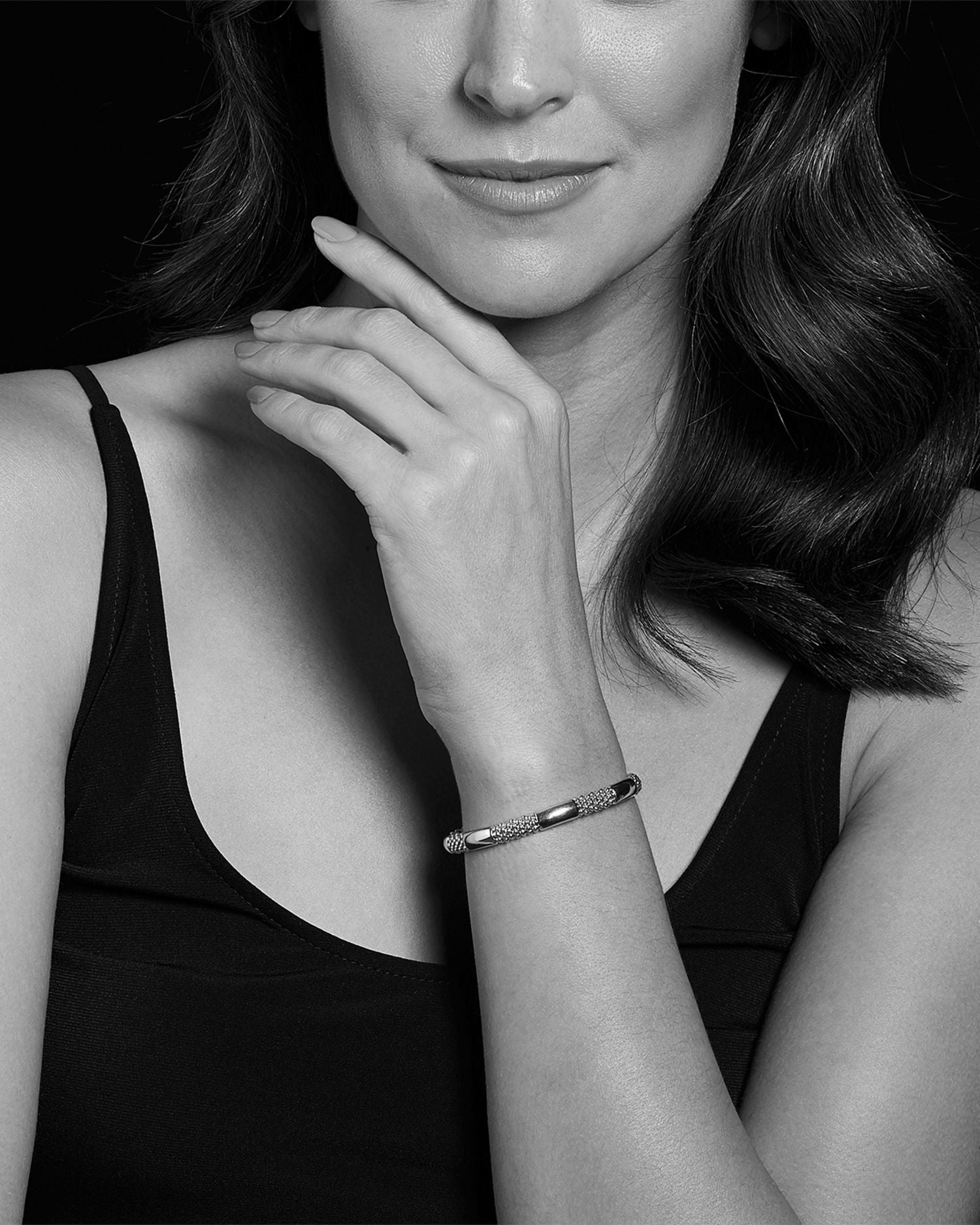 18K Yellow Gold & Sterling Silver High Bar Station Bangle Bracelet