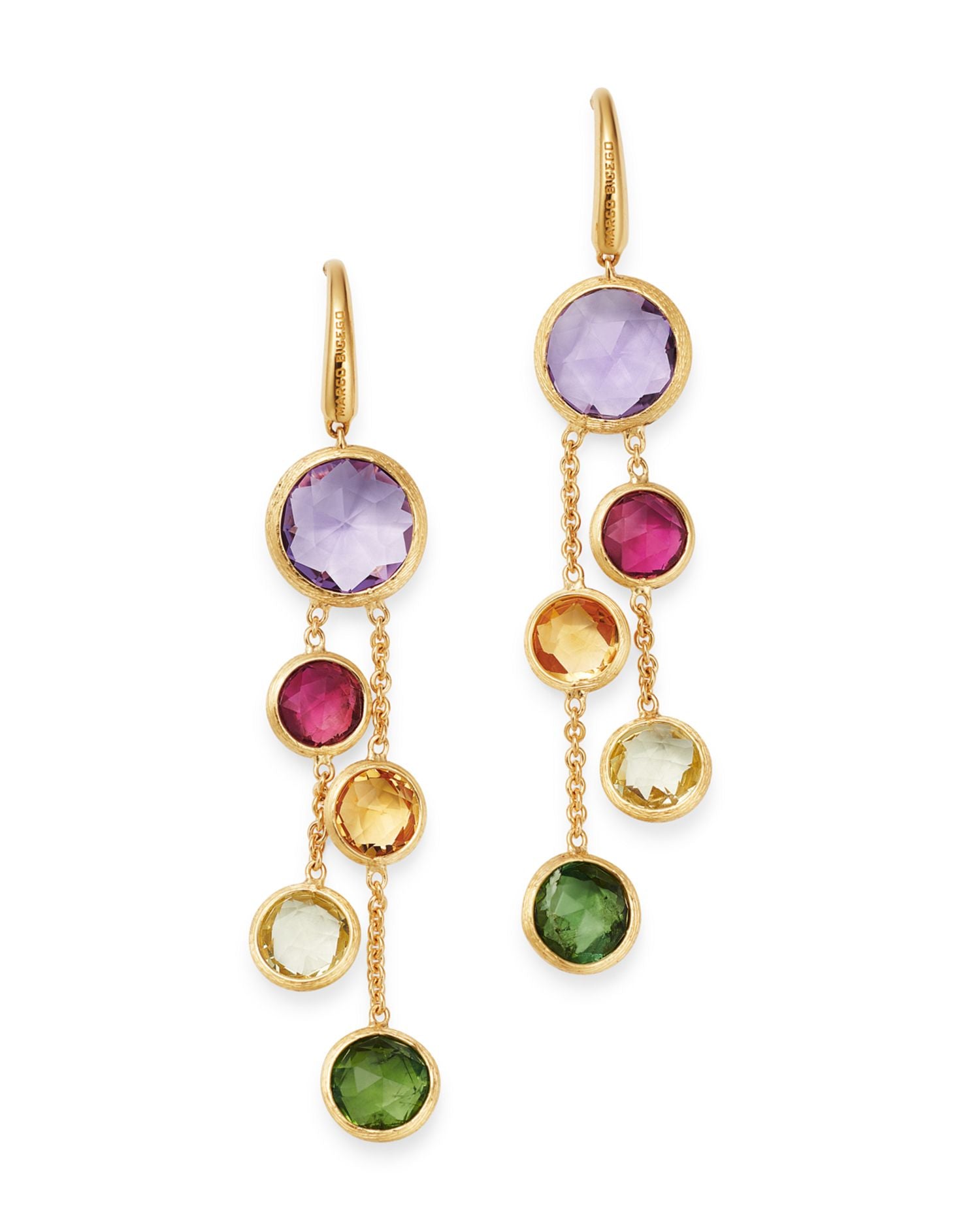 18K Yellow Gold Jaipur Color Two-Strand Gemstone Drop Earrings