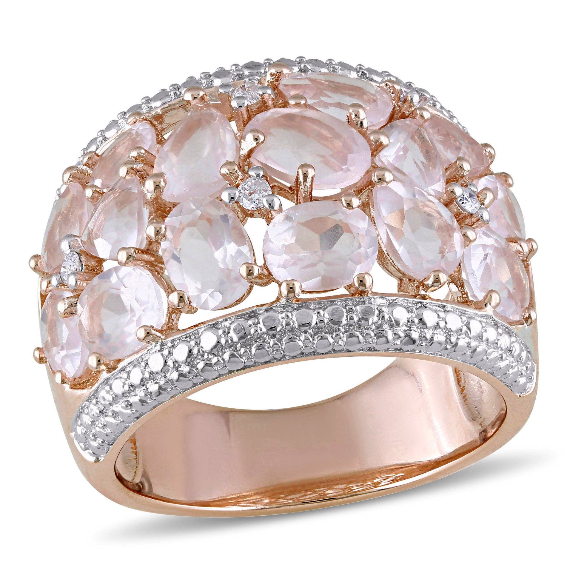 6 ct TW Rose Quartz and Diamond Accent Floral Ring in Rose Silver