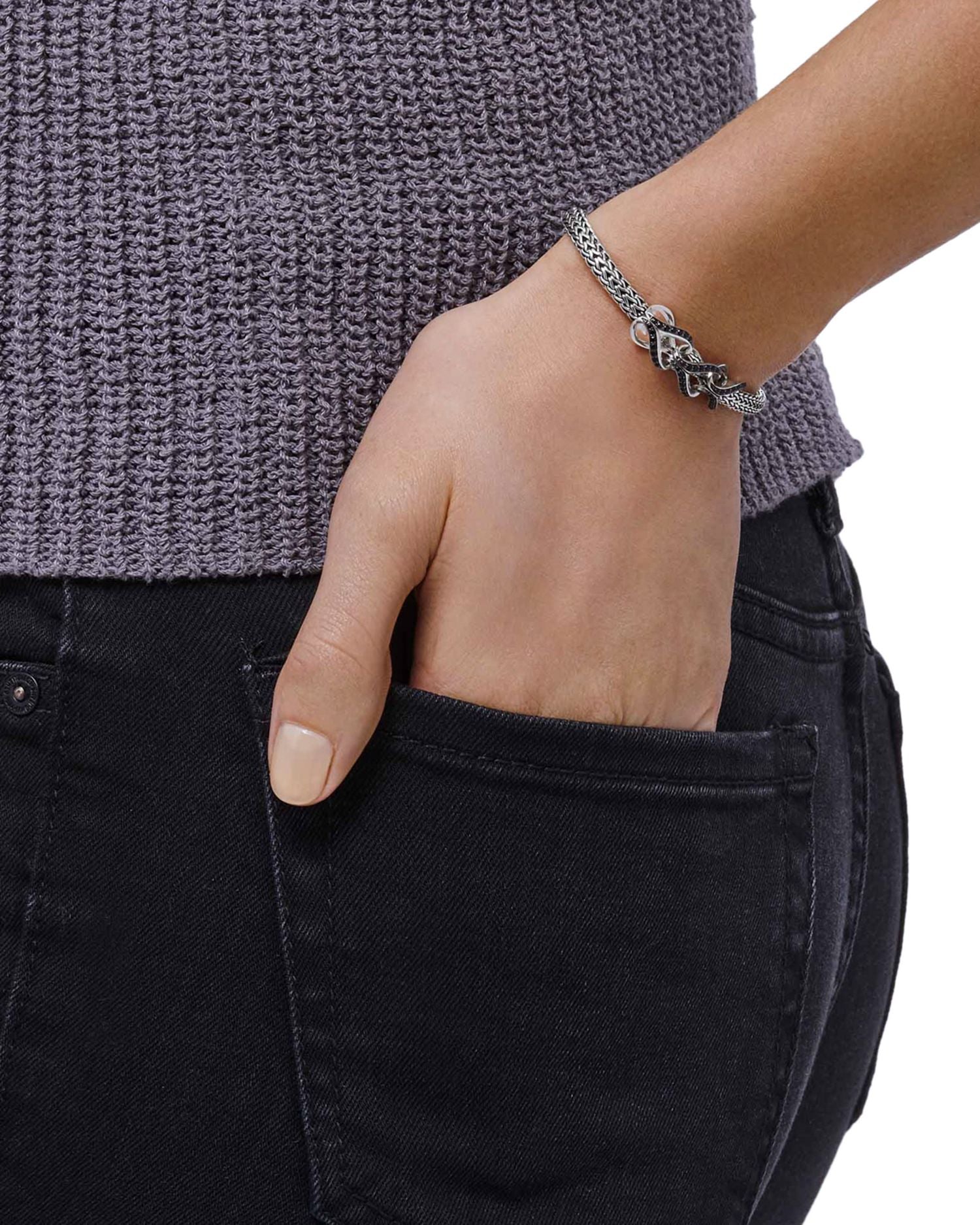 Sterling Silver Classic Chain Black Sapphire & Black Spinel Small Bracelet, 5mm