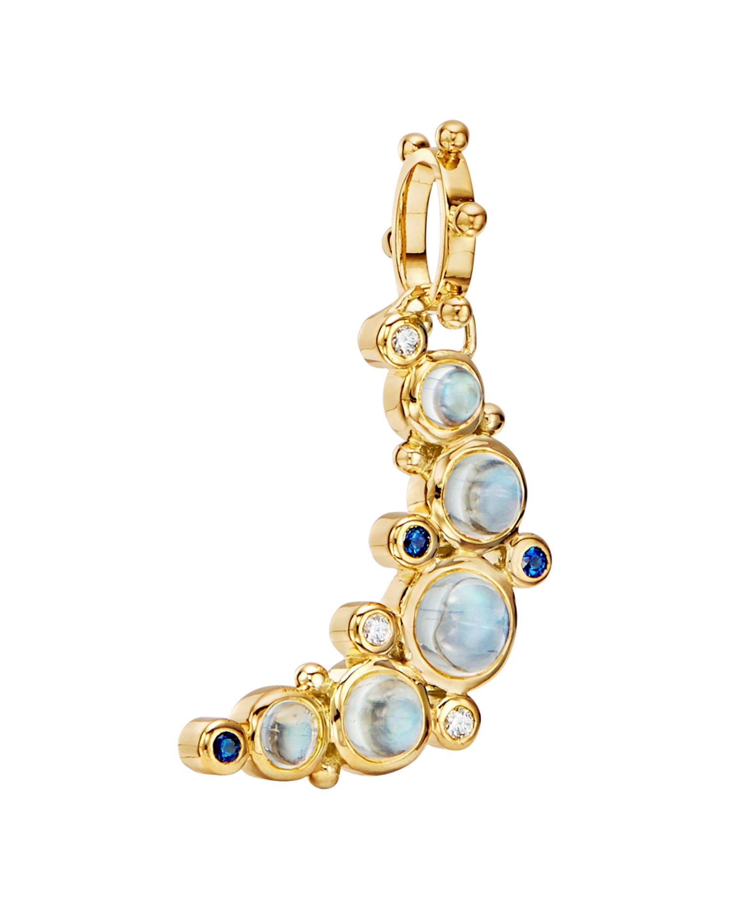 18K Yellow Gold Celestial Diamond, Blue Moonstone & Blue Sapphire Crescent Moon Pendant