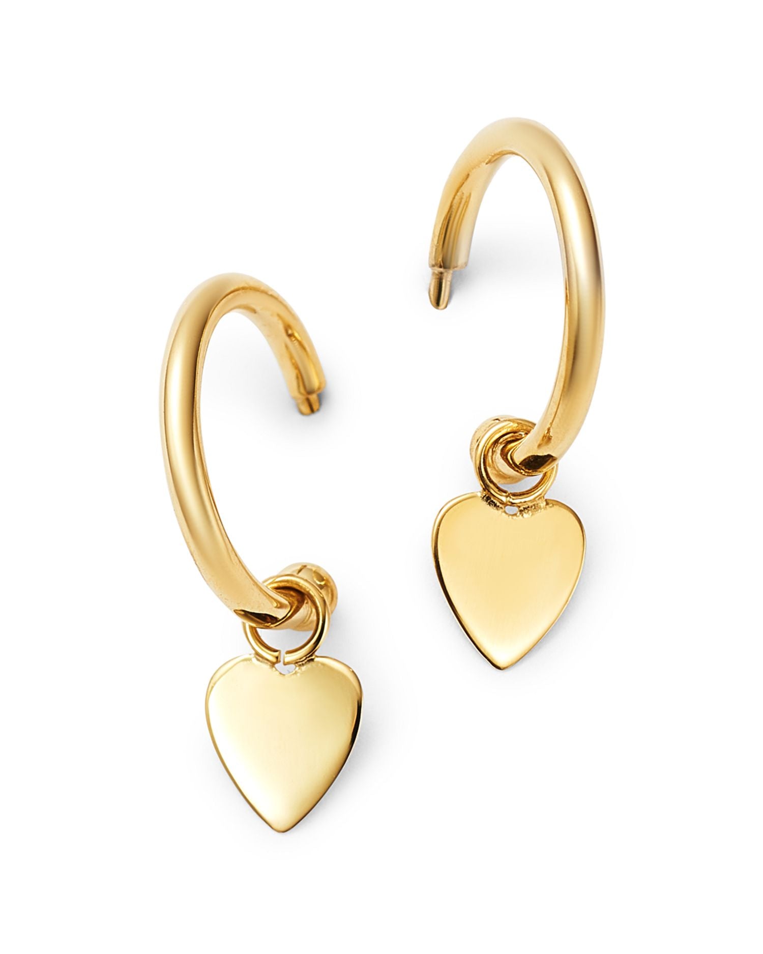 14K Yellow Gold Small Dangling Heart Hoop Earrings - Exclusive