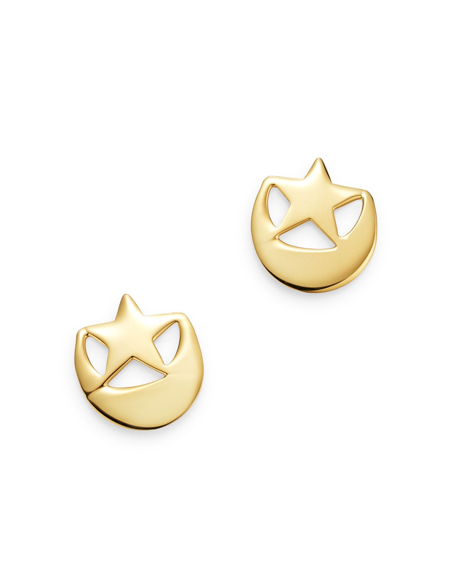 14K Yellow Gold Half Moon & Stars Stud Earrings - Exclusive