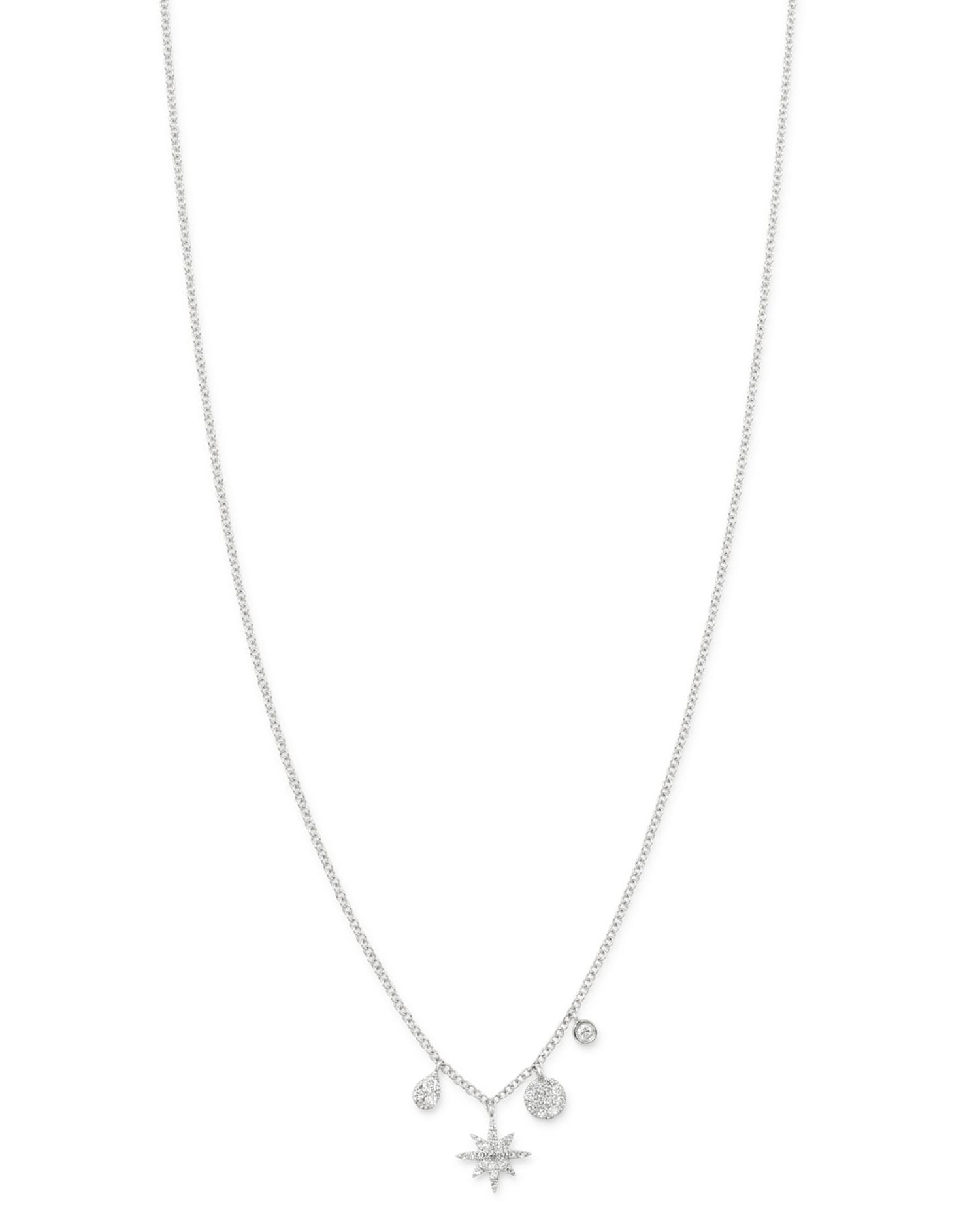14K White Gold Diamond Starburst Necklace, 18'