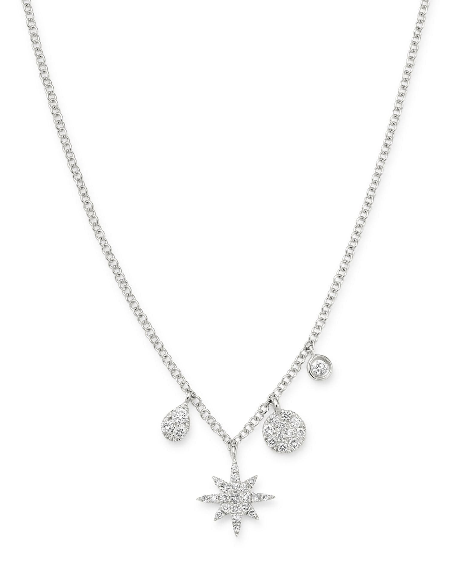 14K White Gold Diamond Starburst Necklace, 18'