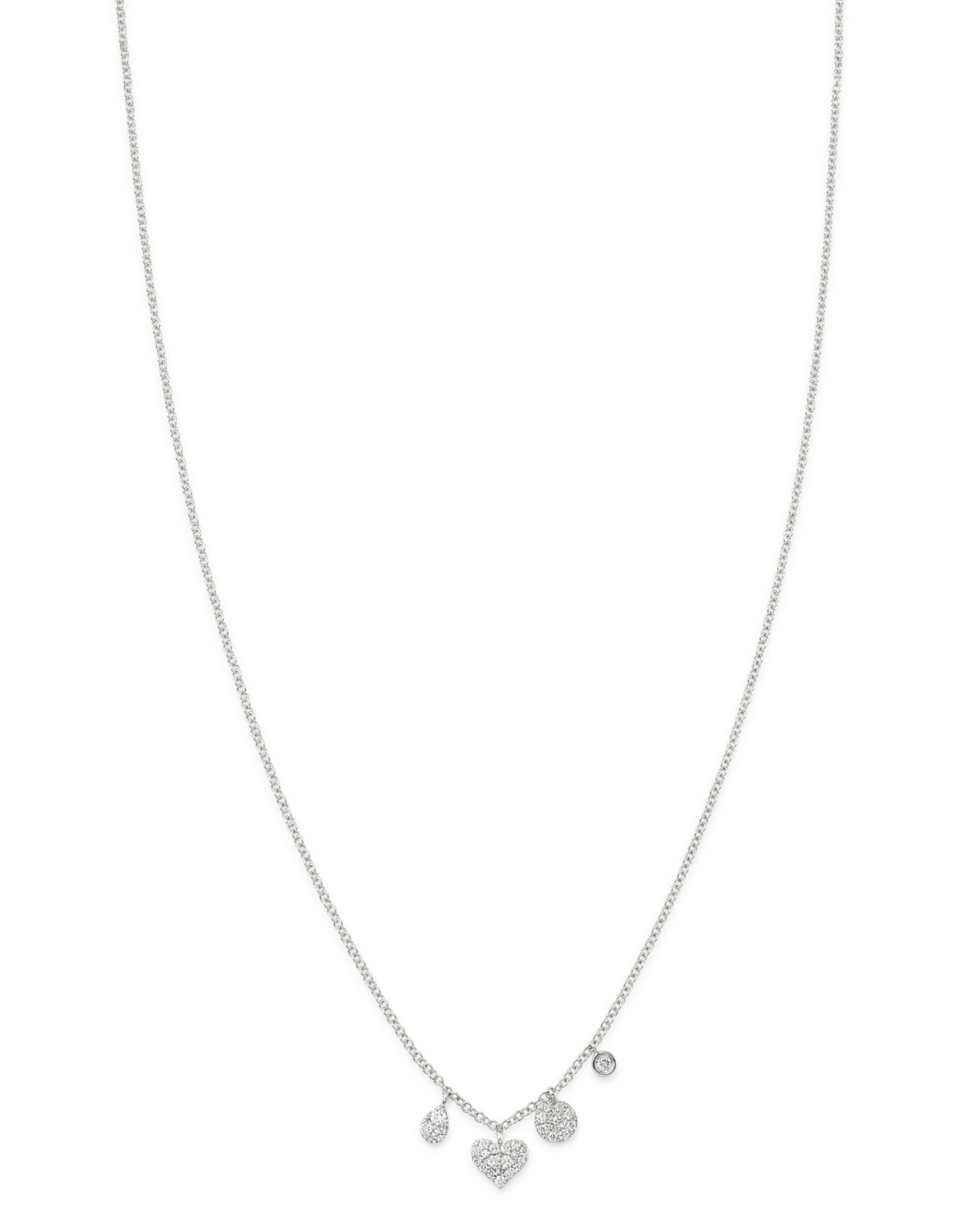 14K White Gold Diamond Charm Necklace, 18"