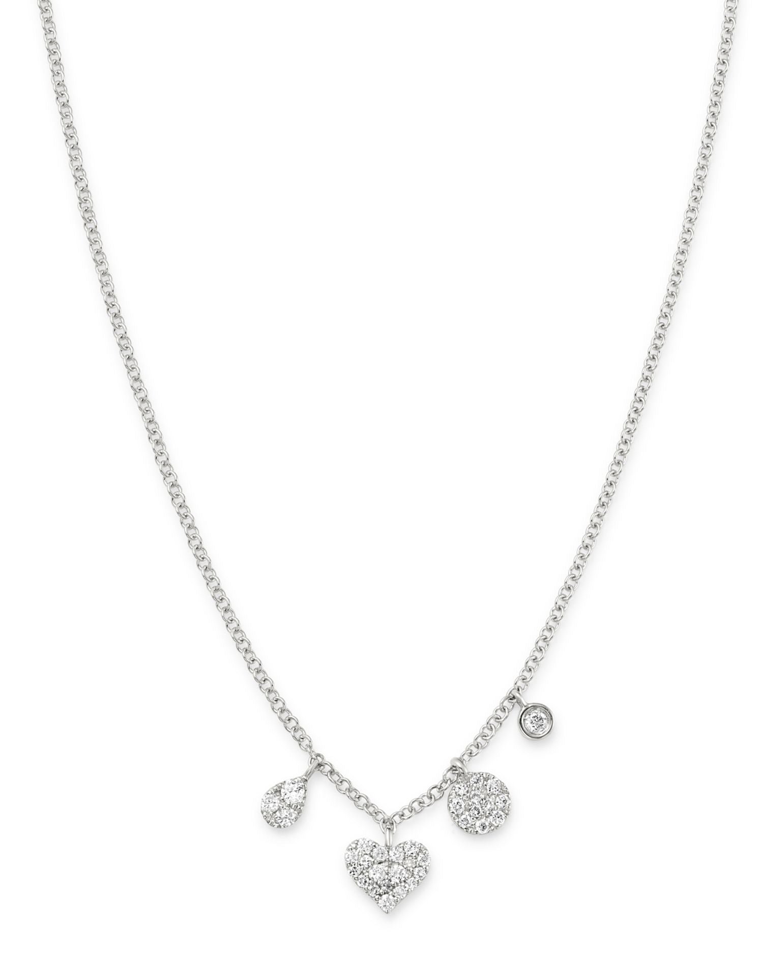 14K White Gold Diamond Charm Necklace, 18"