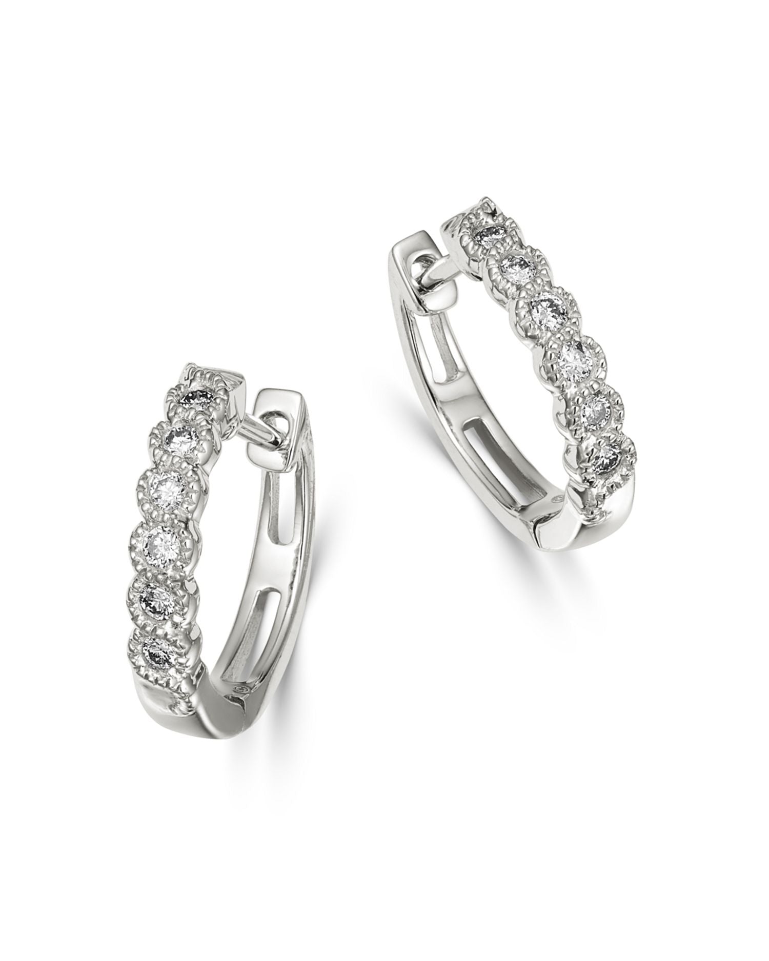 Diamond Milgrain Huggie Hoop Earrings in 14K White Gold, 0.10 ct. t.w. - Exclusive