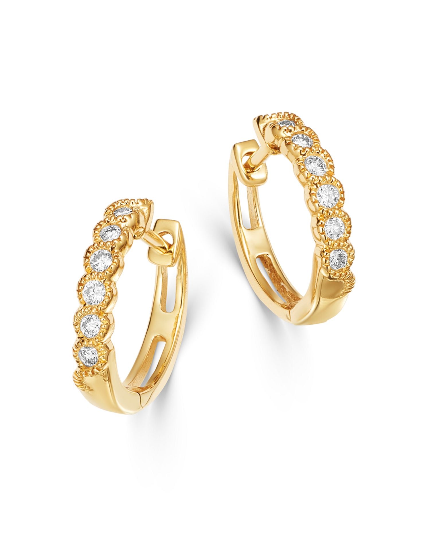 Diamond Milgrain Huggie Hoop Earrings in 14K Yellow Gold, 0.10 ct. t.w. - Exclusive