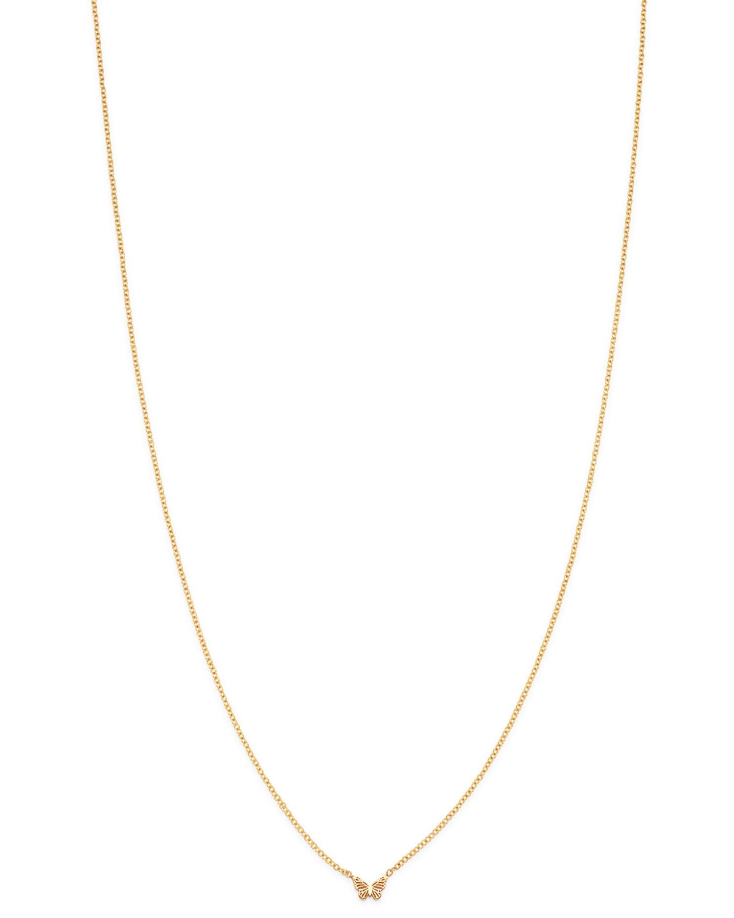 14K Yellow Gold Itty Bitty Butterfly Charm Necklace, 16"