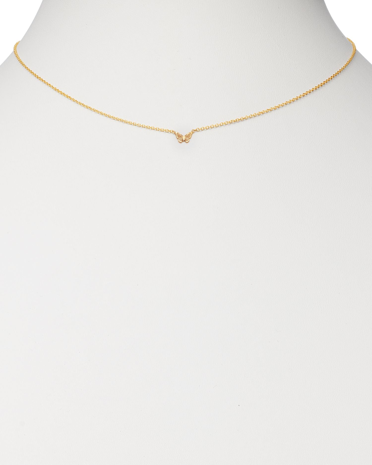 14K Yellow Gold Itty Bitty Butterfly Charm Necklace, 16"