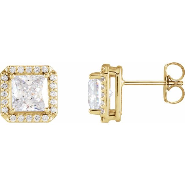 1.6Ct Lab-grown and Natural Diamond Halo Earrings in 14K Yellow Gold
