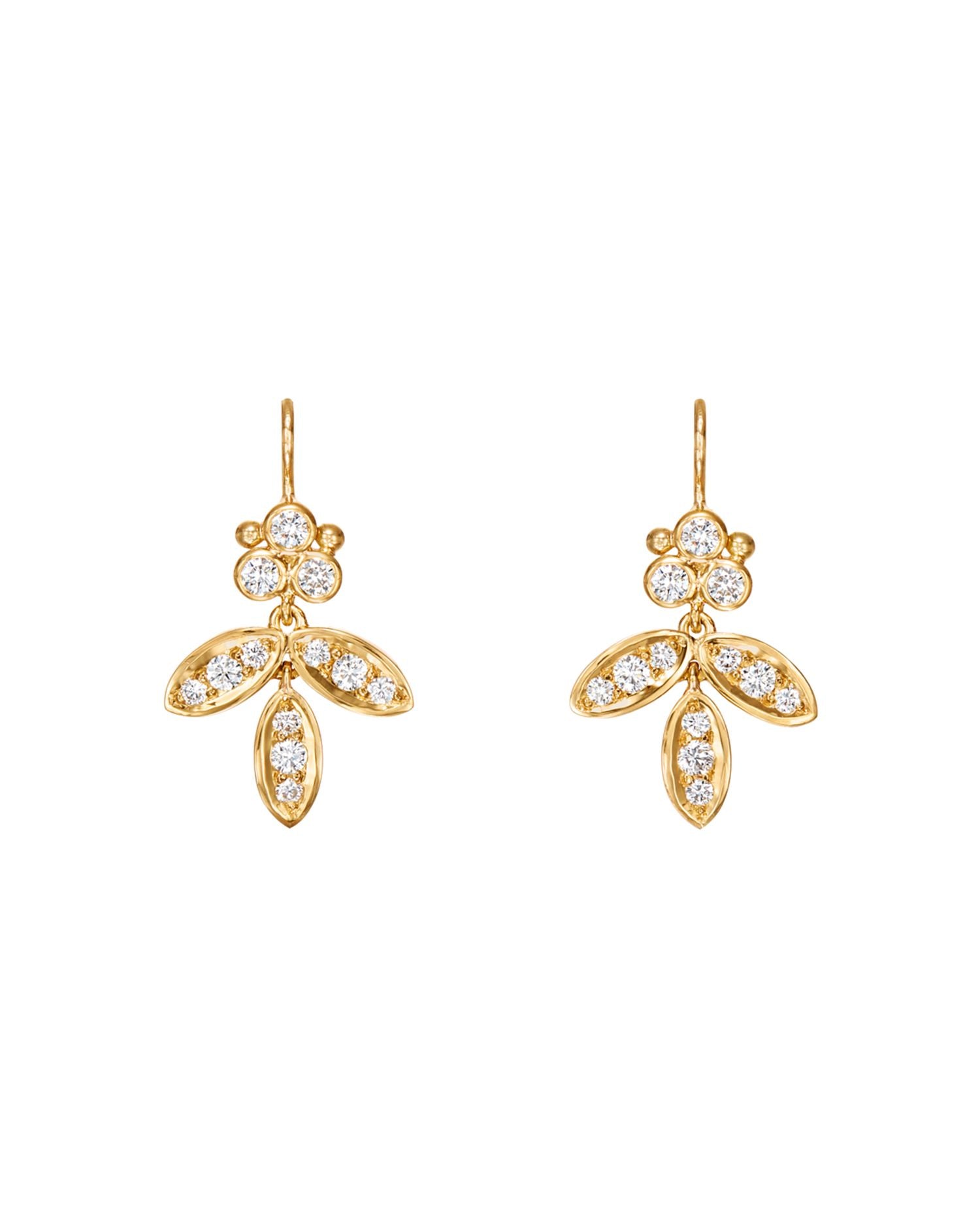 18K Yellow Gold Foglia Diamond Drop Earrings