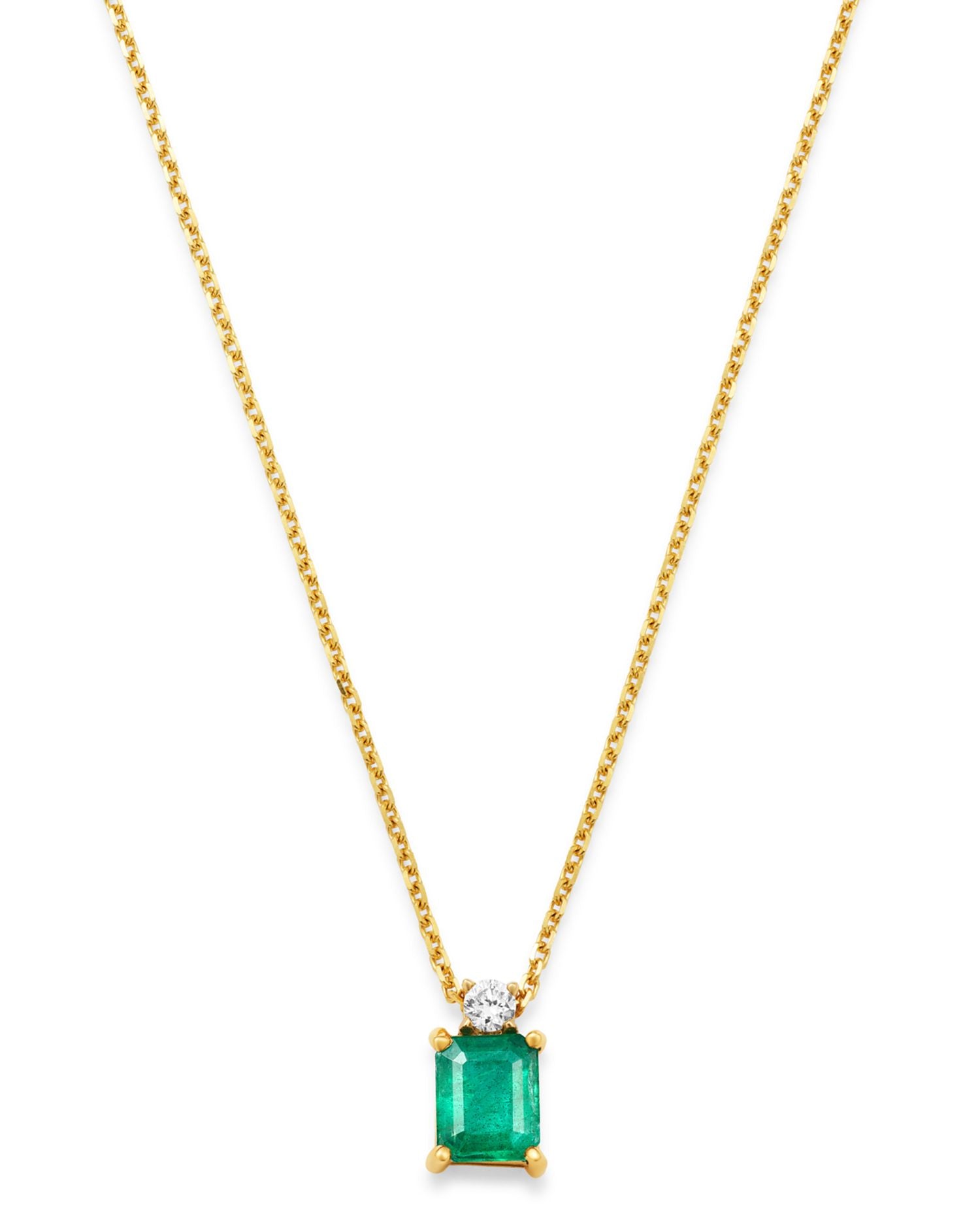 Emerald & Diamond Pendant Necklace in 14K Yellow Gold, 16' - Exclusive