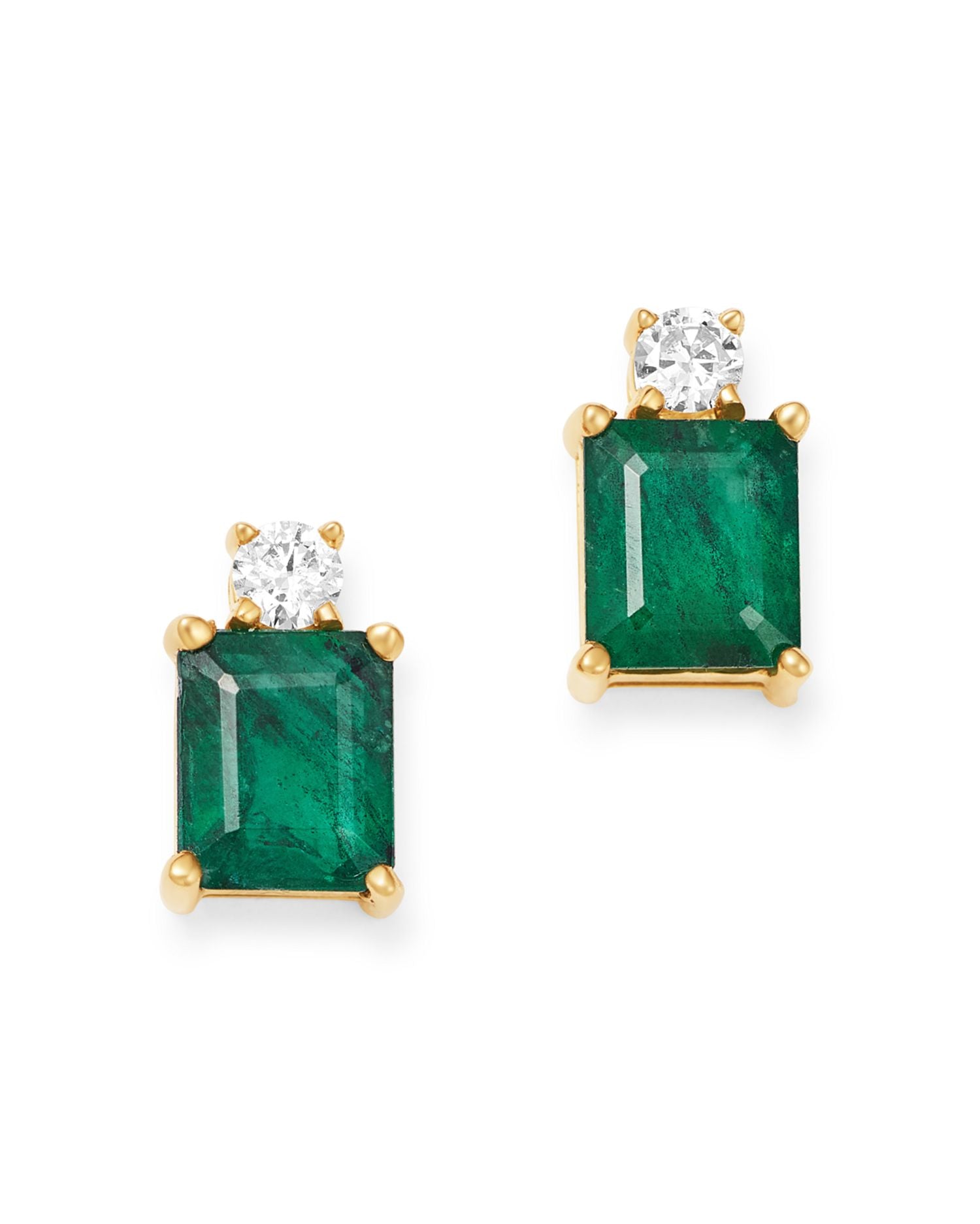 Emerald & Diamond Stud Earrings in 14K Yellow Gold - Exclusive