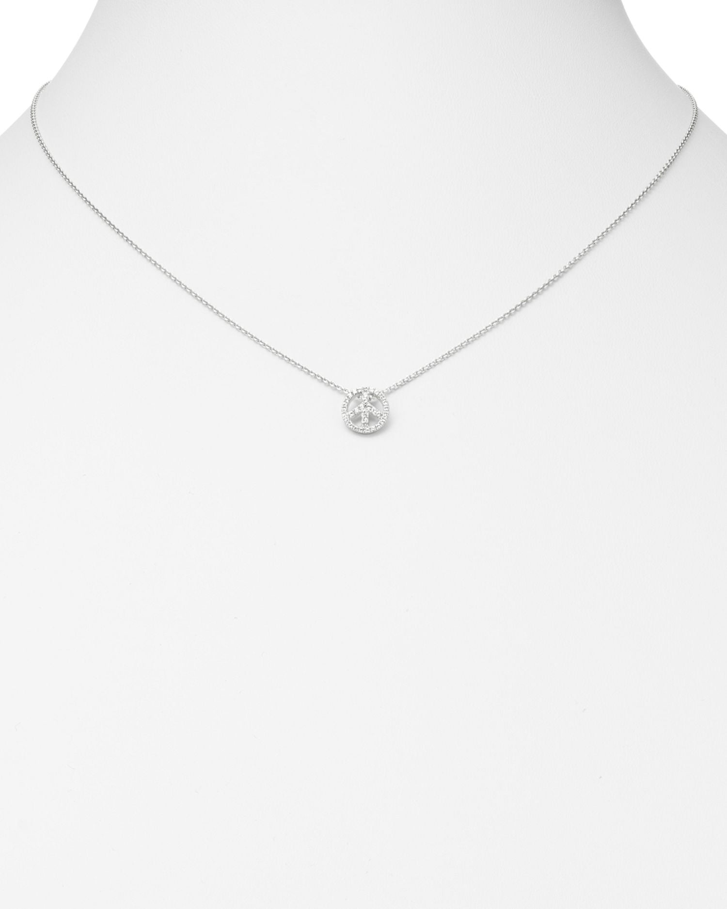 Diamond Peace-Sign Pendant Necklace in 14K White Gold, 0.15 ct. t.w. - Exclusive