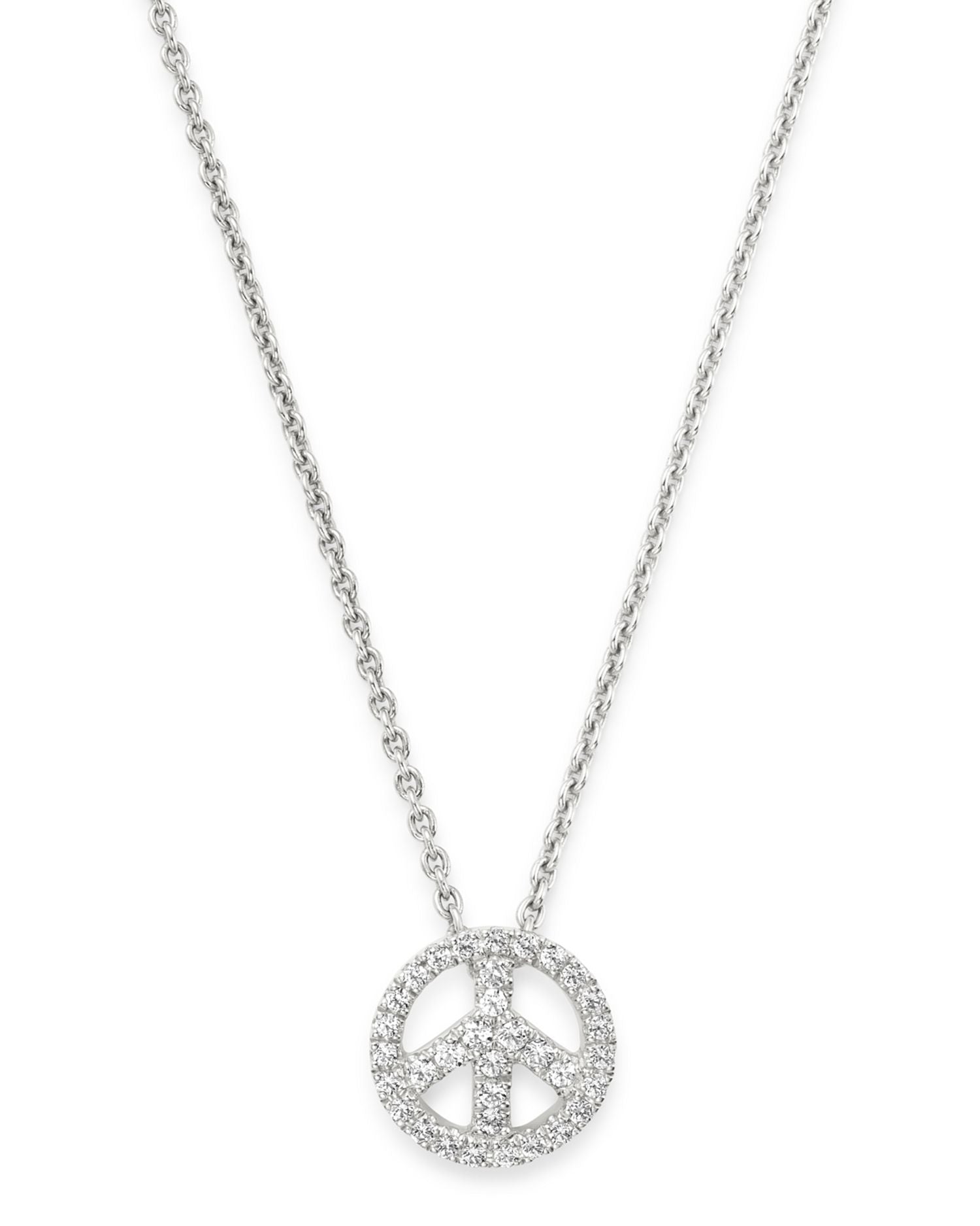 Diamond Peace-Sign Pendant Necklace in 14K White Gold, 0.15 ct. t.w. - Exclusive