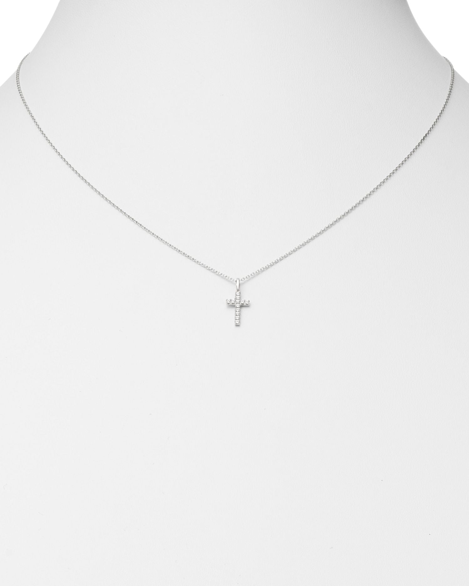 Micro-Pavé Diamond Mini Cross Necklace in 14K White Gold, 0.08 ct. t.w. - Exclusive