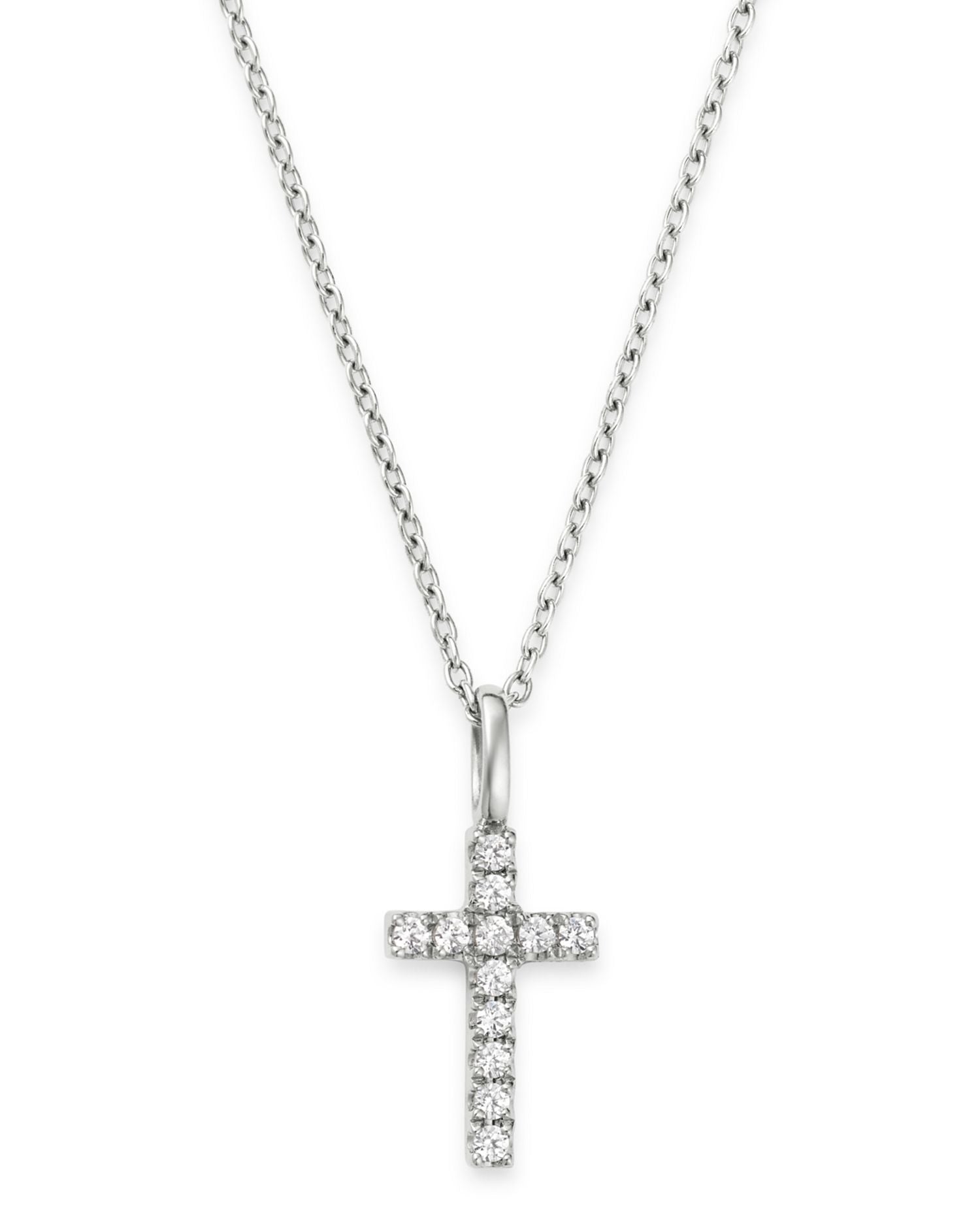 Micro-Pavé Diamond Mini Cross Necklace in 14K White Gold, 0.08 ct. t.w. - Exclusive