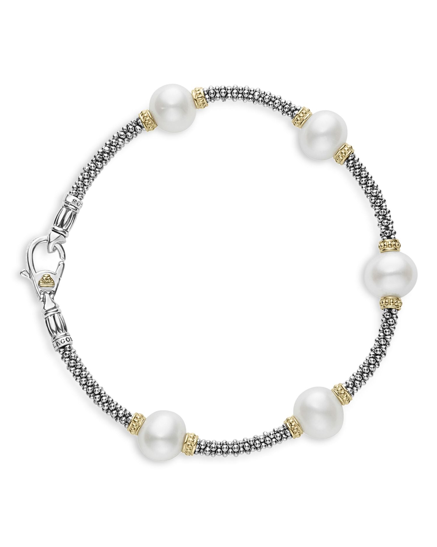 Sterling Silver & 18K Yellow Gold Luna Cultured Freshwater Pearl Station Bracelet