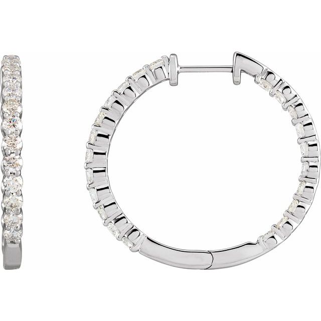 Round-Cut Diamond Hoop Hoop Earrings in 14K White Gold