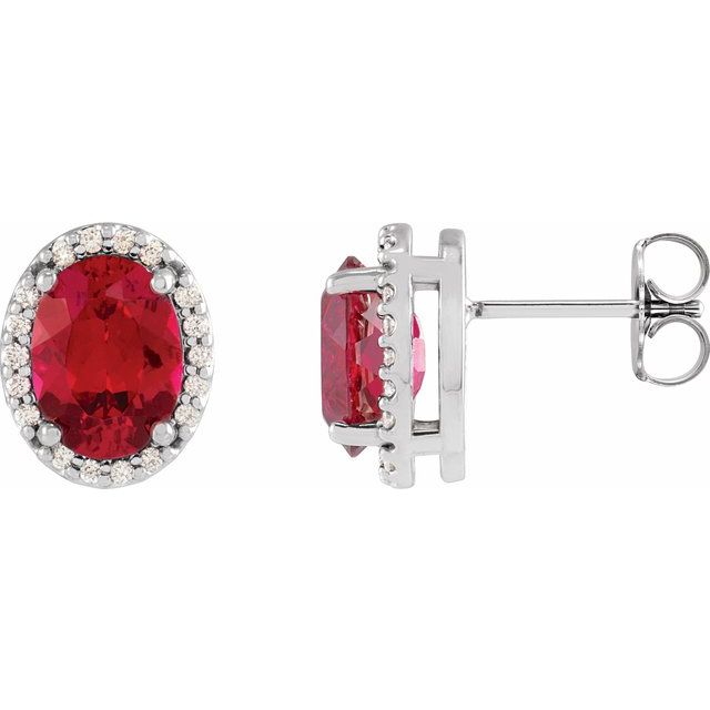 0.04Ct Lab-grown and Natural Diamond Halo Earrings in 14K White Gold