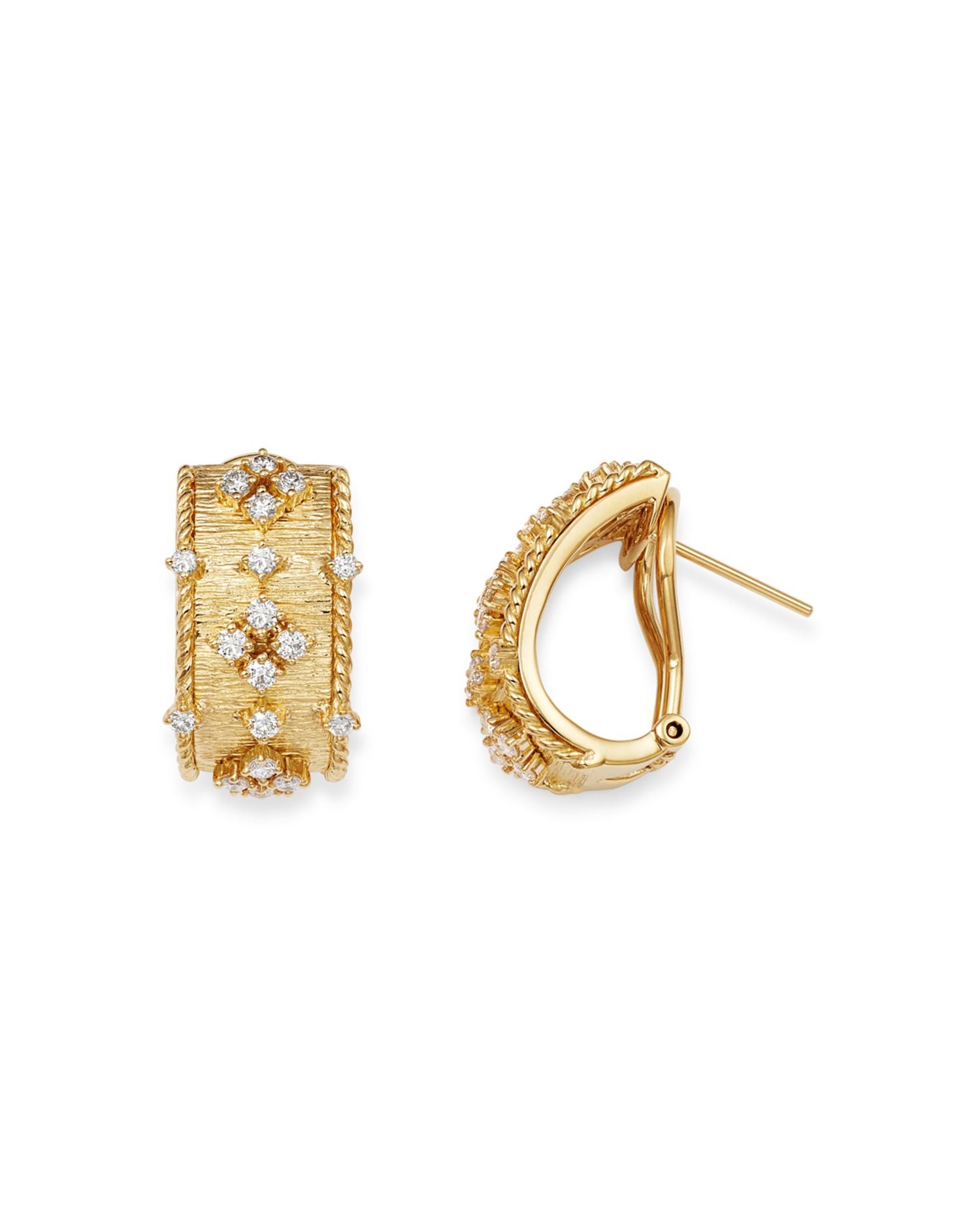 Diamond Omega-Back Earrings in 18K Textured Yellow Gold, 0.70 ct. t.w. - Exclusive