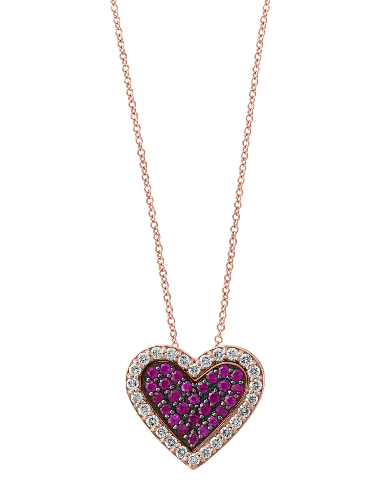 Certified Ruby & Diamond Heart Pendant Necklace in 14K Rose Gold, 18' - Exclusive