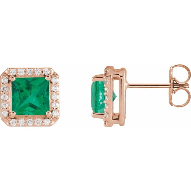 1.6Ct Emerald-Cut Lab-grown and Natural Diamond Halo Earrings in 14K Rose Gold