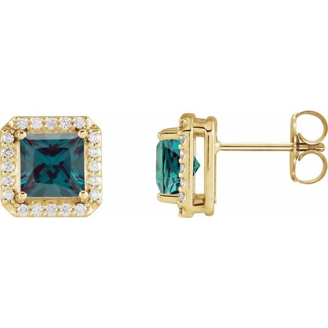 1.6Ct Lab-grown and Natural Diamond Halo Earrings in 14K Yellow Gold