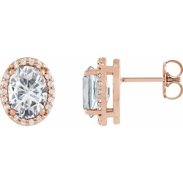 0.04Ct Lab-grown and Natural Diamond Halo Earrings in 14K White Gold