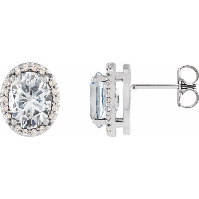 0.04Ct Lab-grown and Natural Diamond Halo Earrings in 14K White Gold