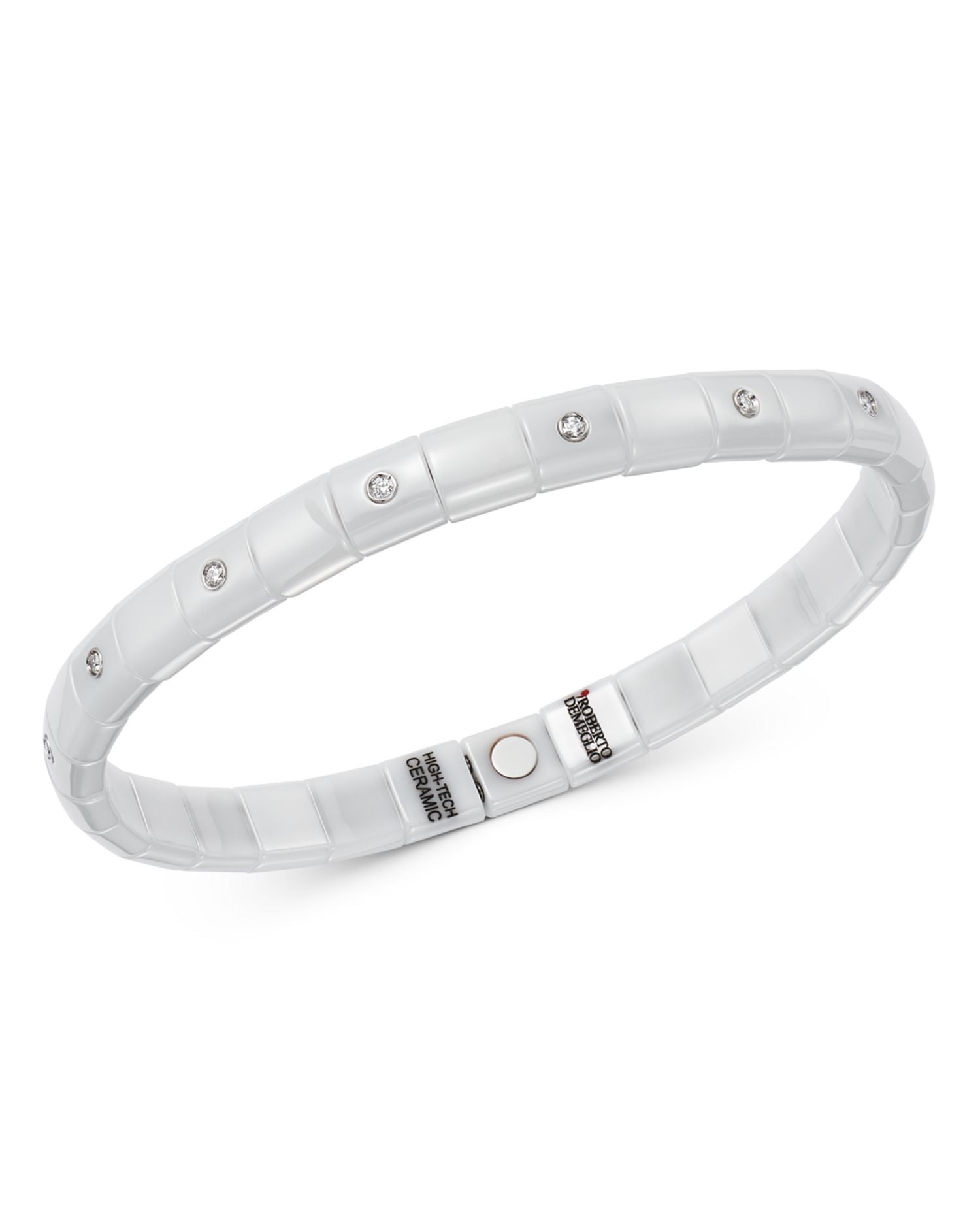 18K White Gold & White Ceramic Pura Stretch Bracelet with Diamonds