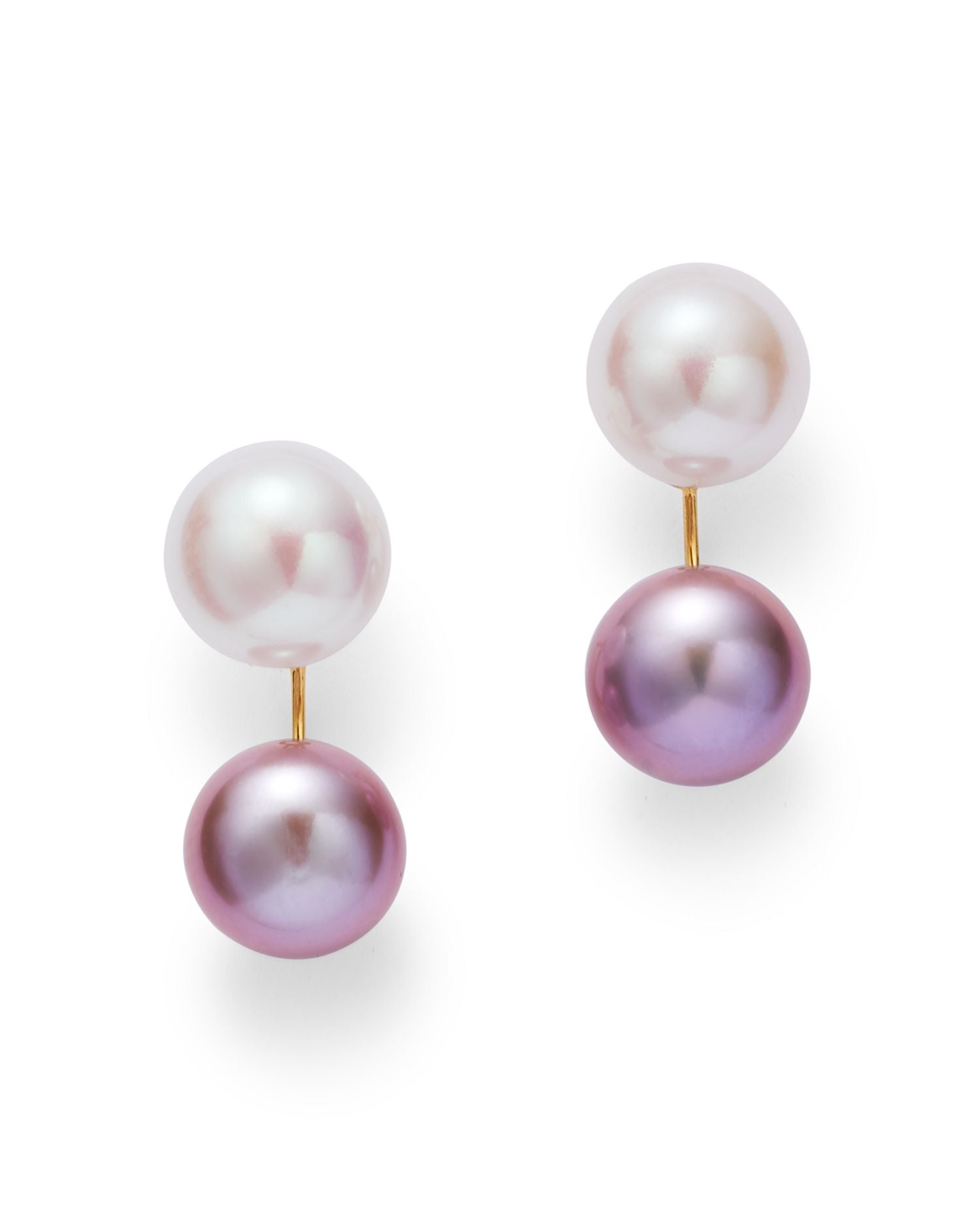 Cultured Freshwater Pink Pearl Front-Back Earrings in 14K Yellow Gold - Exclusive