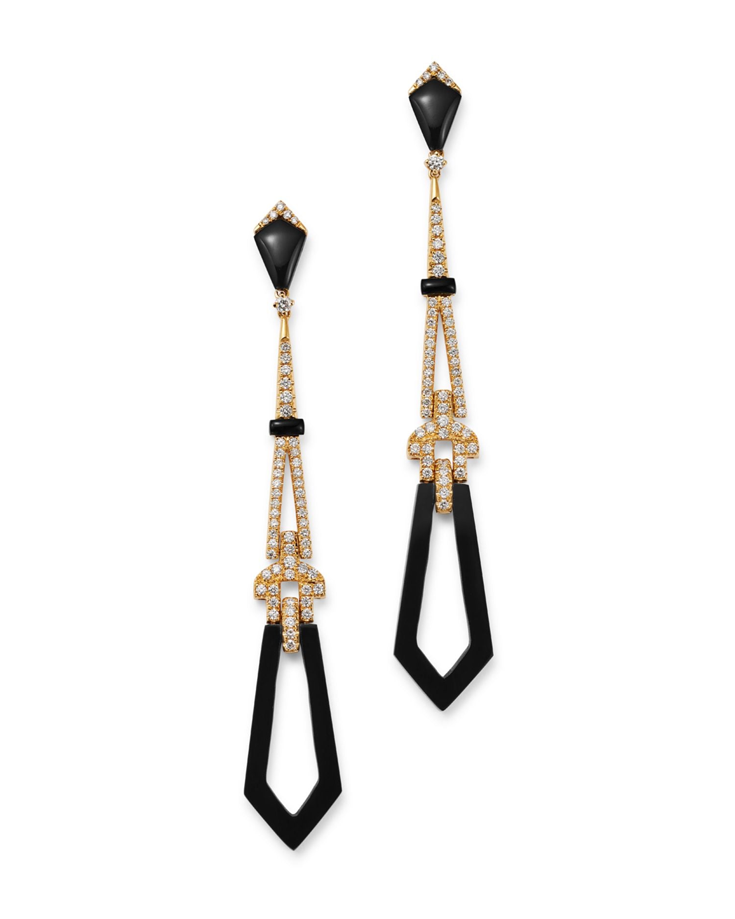 Black Onyx & Diamond Drop Earrings in 18K Yellow Gold - Exclusive