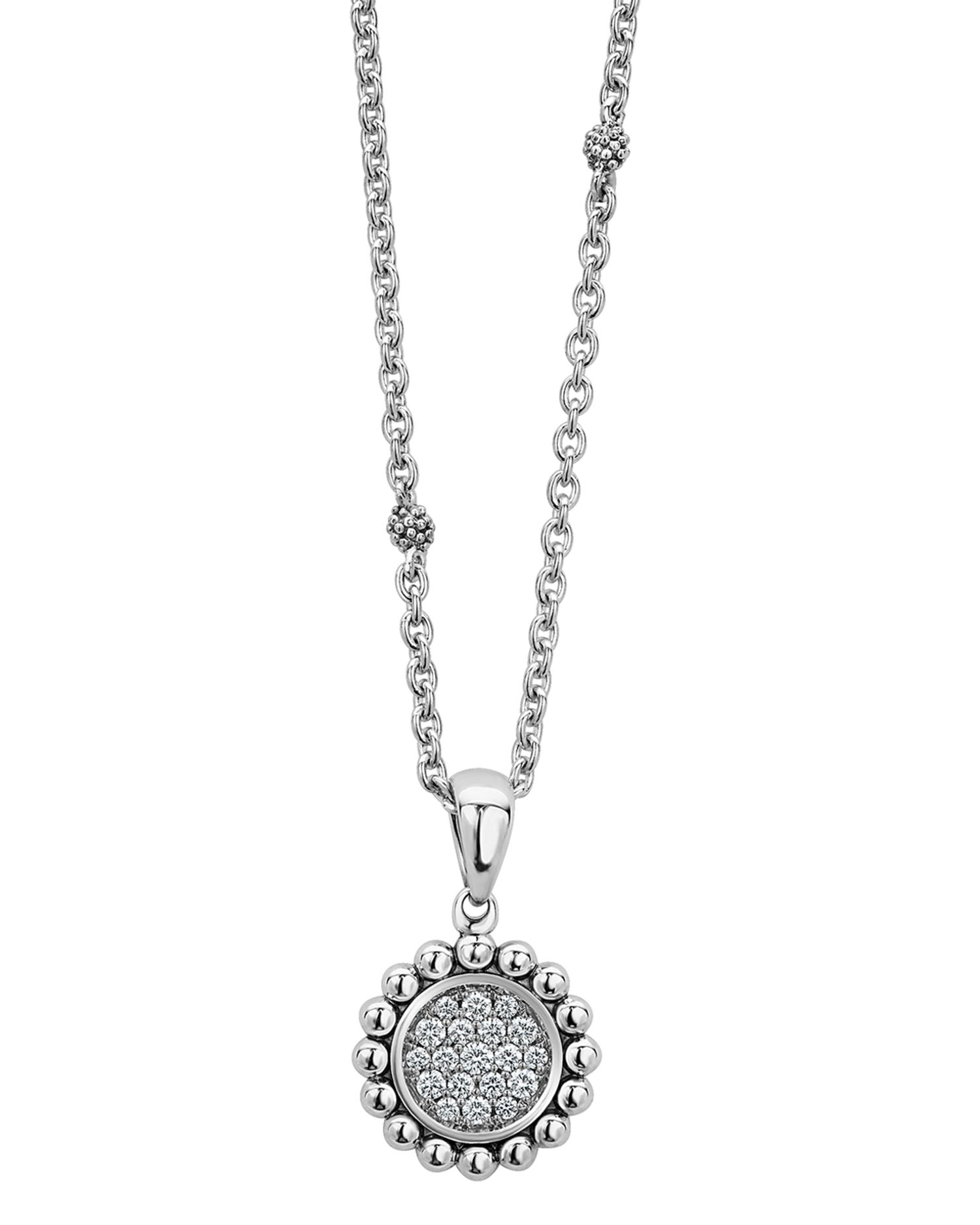 Sterling Silver Caviar Spark Diamond Pendant Necklace, 18'