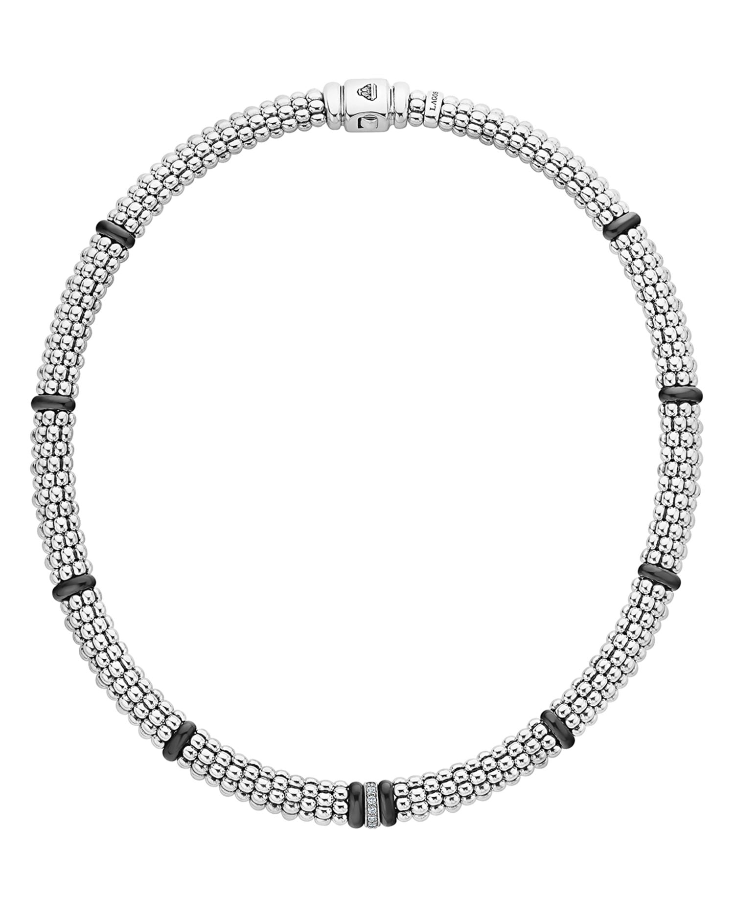 Sterling Silver Black Caviar Diamond & Ceramic Station Necklace, 16"