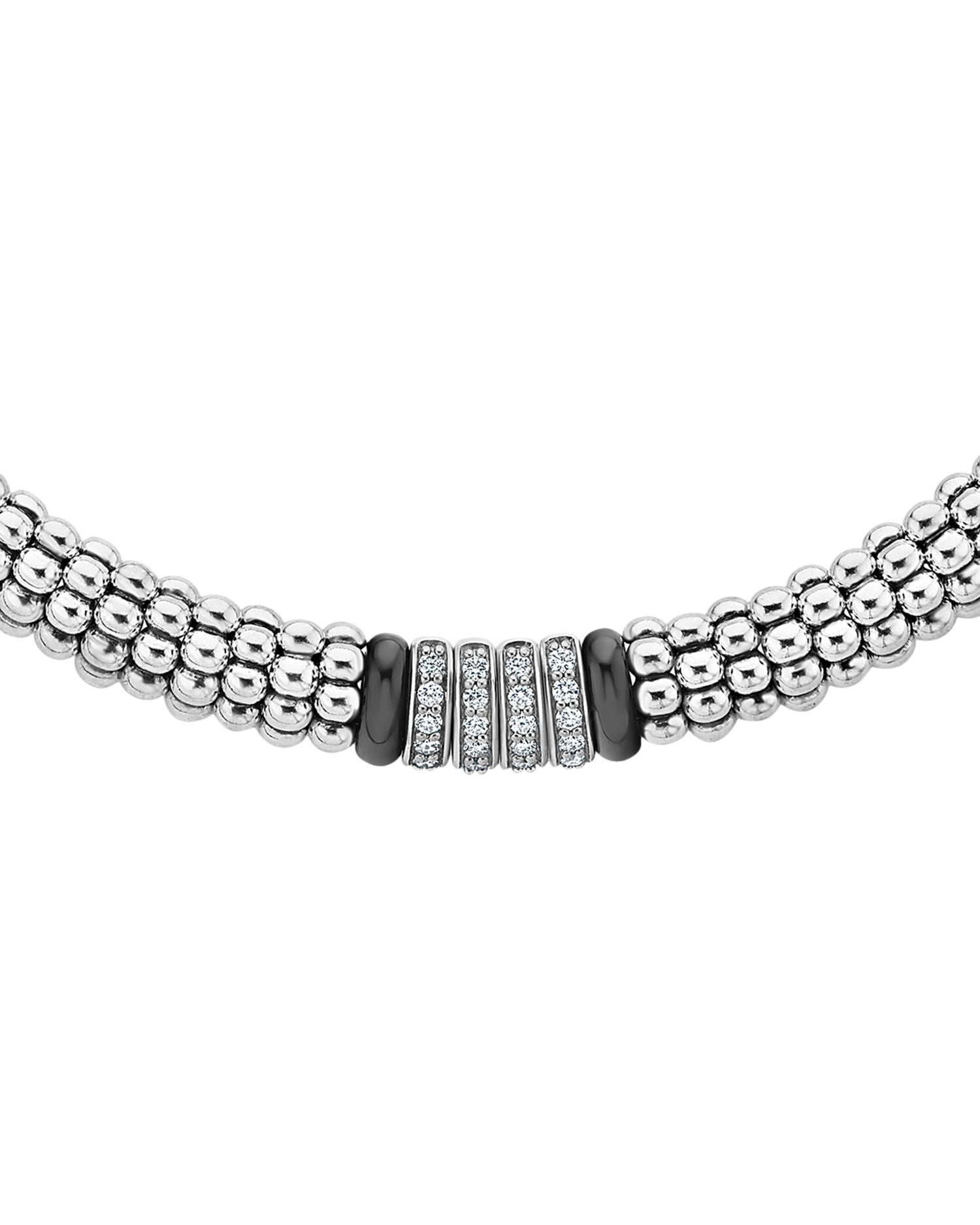 Sterling Silver Black Caviar Diamond & Ceramic Station Necklace, 16"