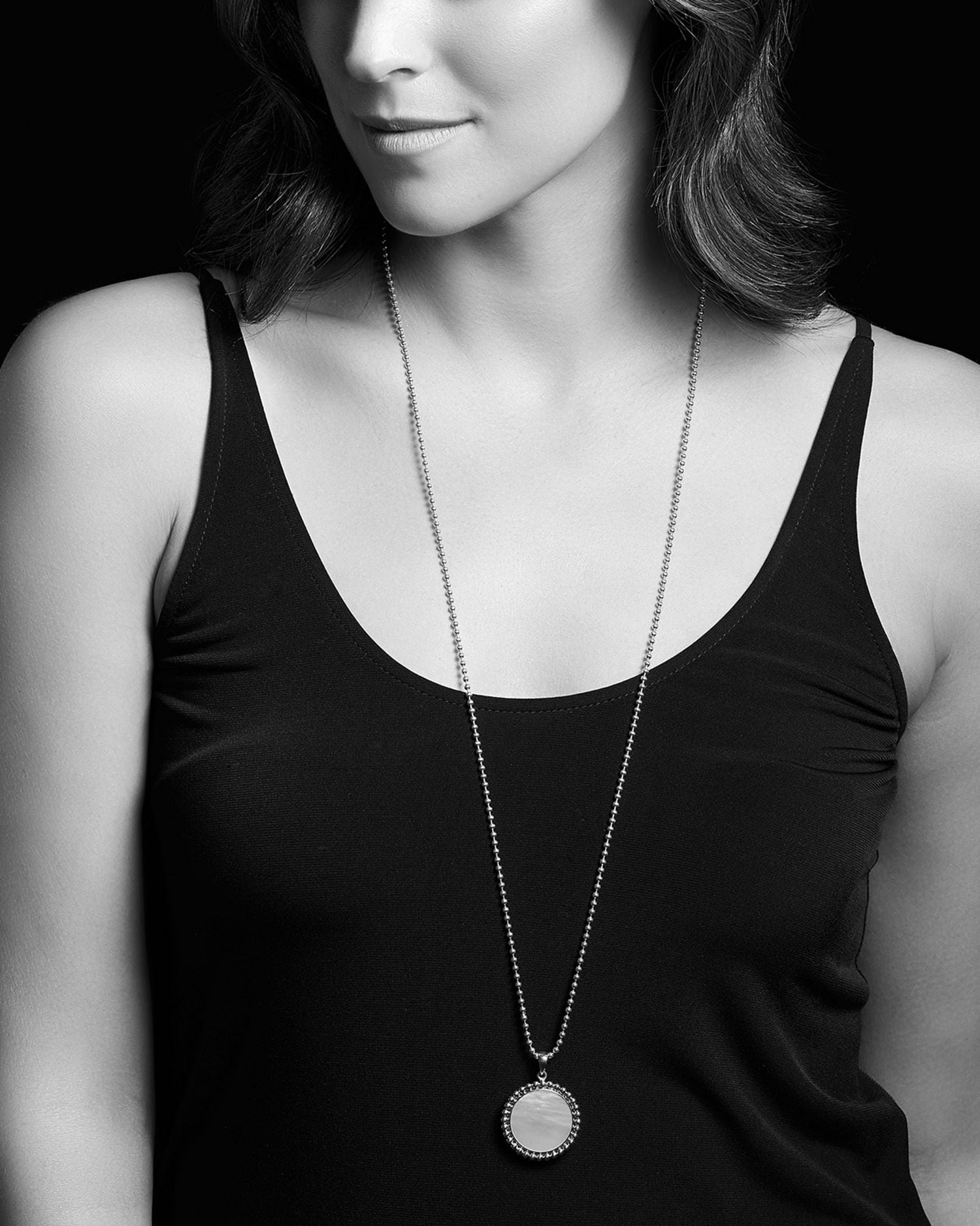 Sterling Silver Maya Black Onyx Circle Pendant Necklace, 34'