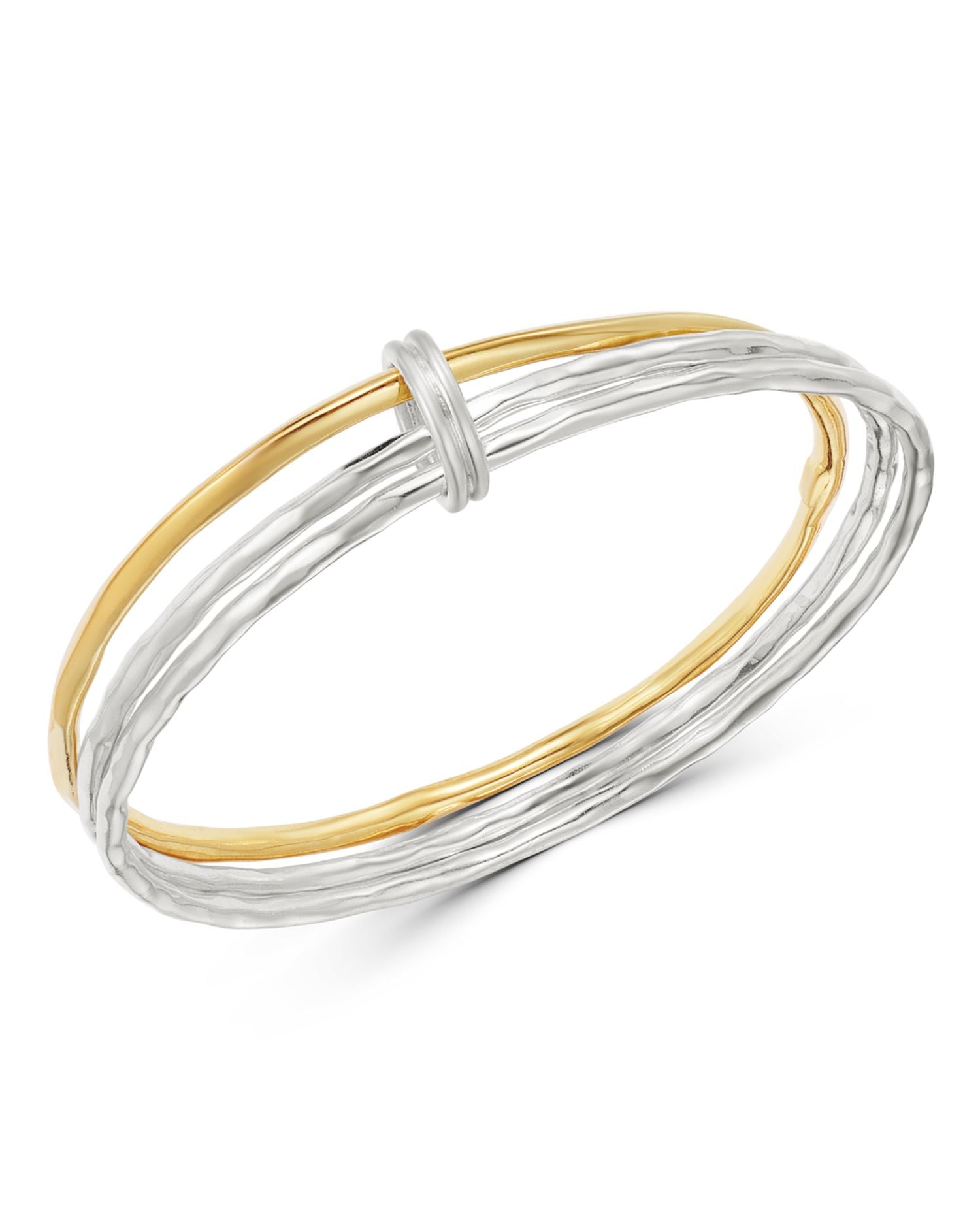 Sterling Silver & 18K Yellow Gold Chimera Mixed-Texture Bangle Set