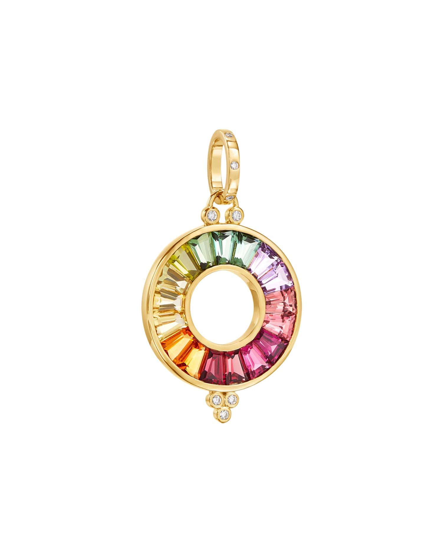 18K Yellow Gold Celestial Color Wheel Pendant with Diamonds & Rainbow Gemstones