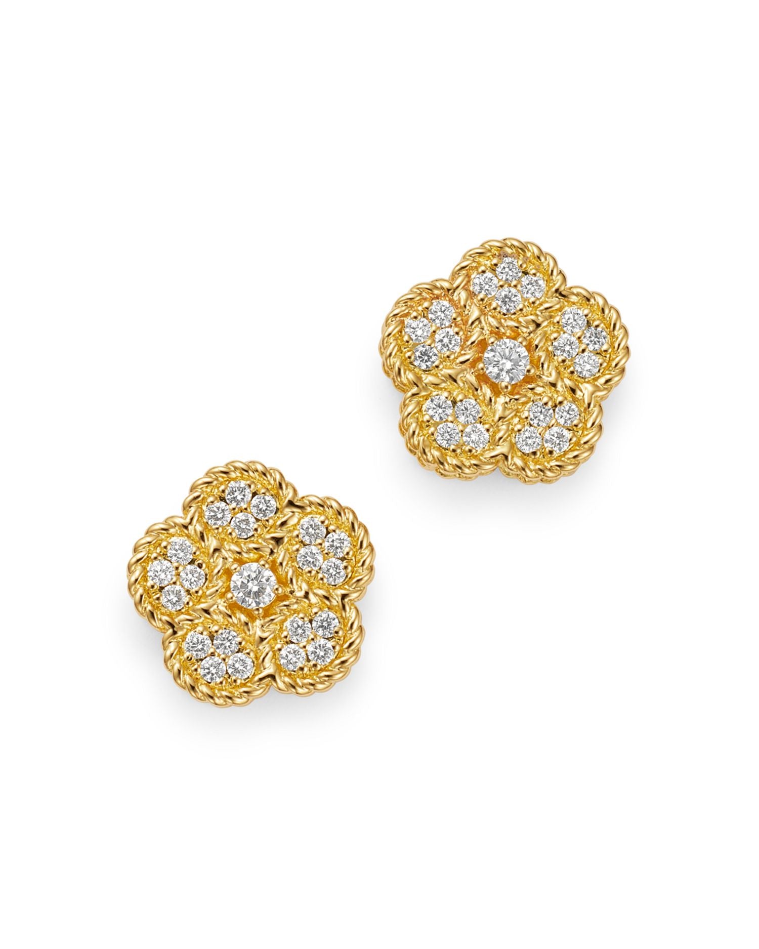 18K Yellow Gold Daisy Diamond Stud Earrings - Exclusive
