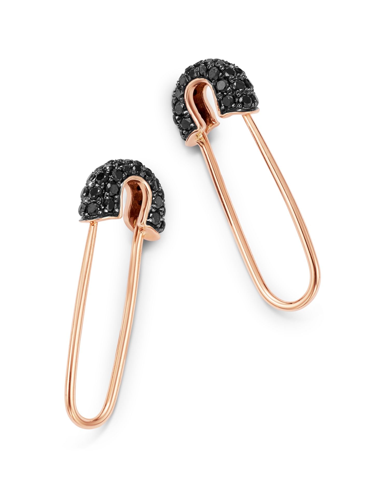 Black Diamond Safety Pin Earrings in 14K Rose Gold, 0.55 ct. t.w. - Exclusive