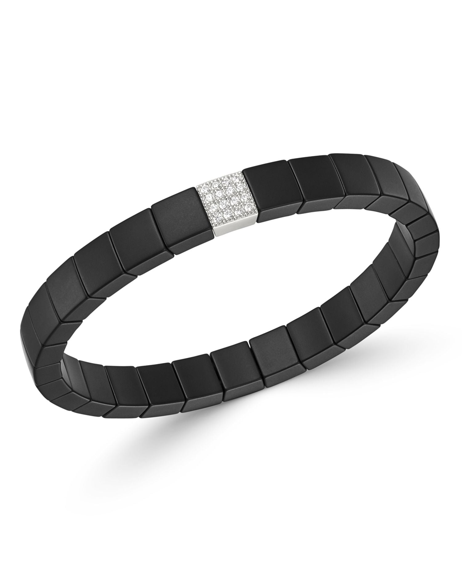 18K White Gold & Black Ceramic Scacco Diamond Stretch Bracelet