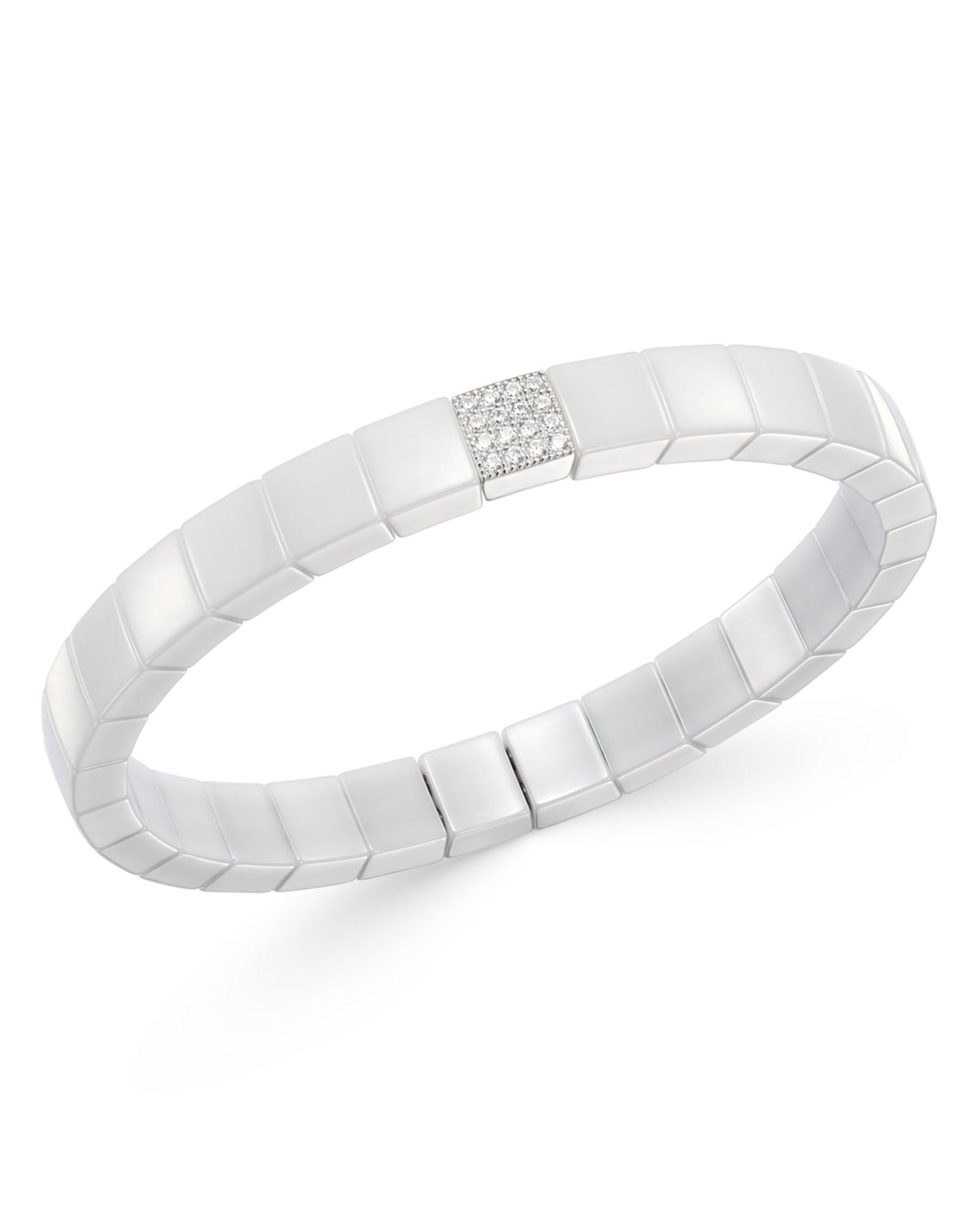 18K White Gold & White Ceramic Scacco Diamond Stretch Bracelet