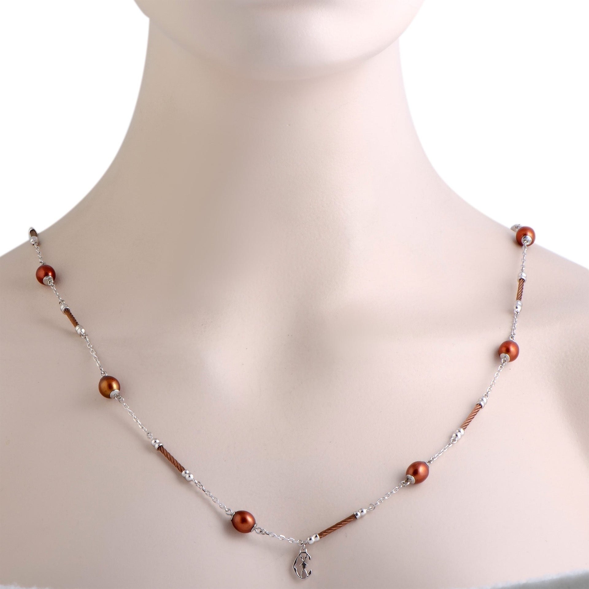 Pearl Stainless Steel Bronze PVD Brown Pearls Long Necklace